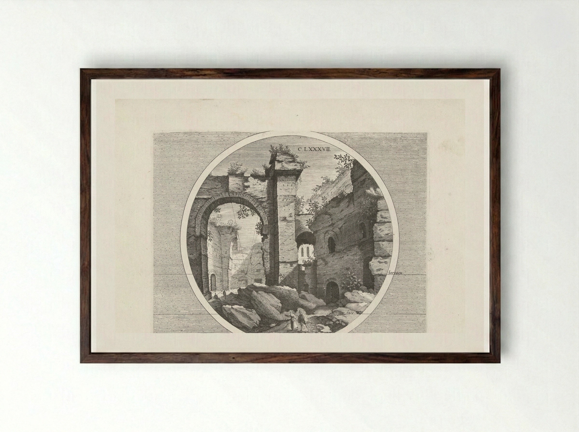 Baden van Diocletianus, met arcade - Hendrick Hondius (I) - Framed Print Dark Wood