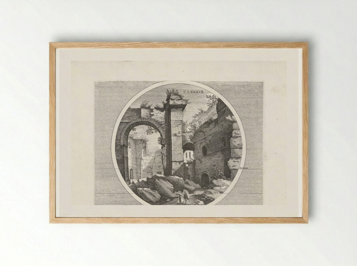 Baden van Diocletianus, met arcade - Hendrick Hondius (I) - Framed Print Wood