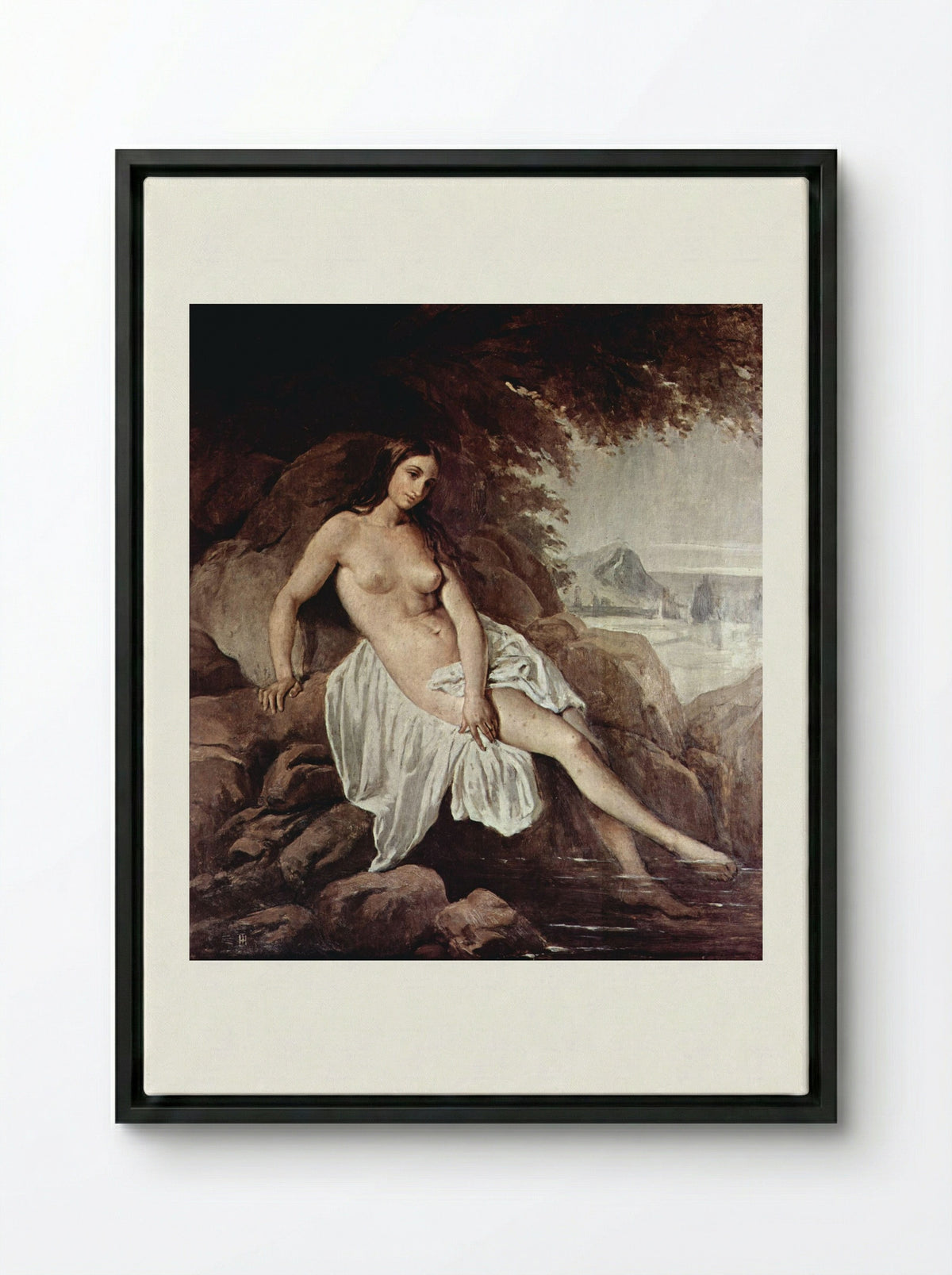 Badende (The Bather) - Francesco Hayez - Framed Canvas Black