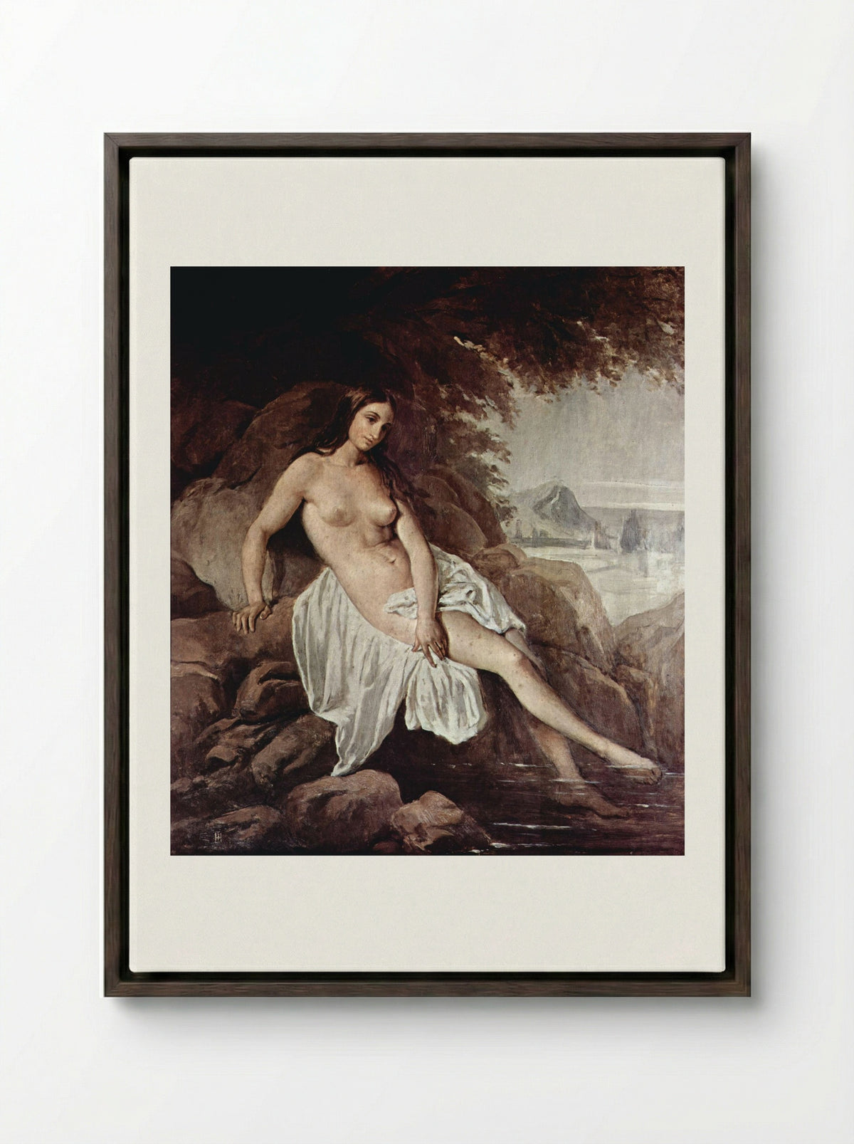 Badende (The Bather) - Francesco Hayez - Framed Canvas Dark Wood