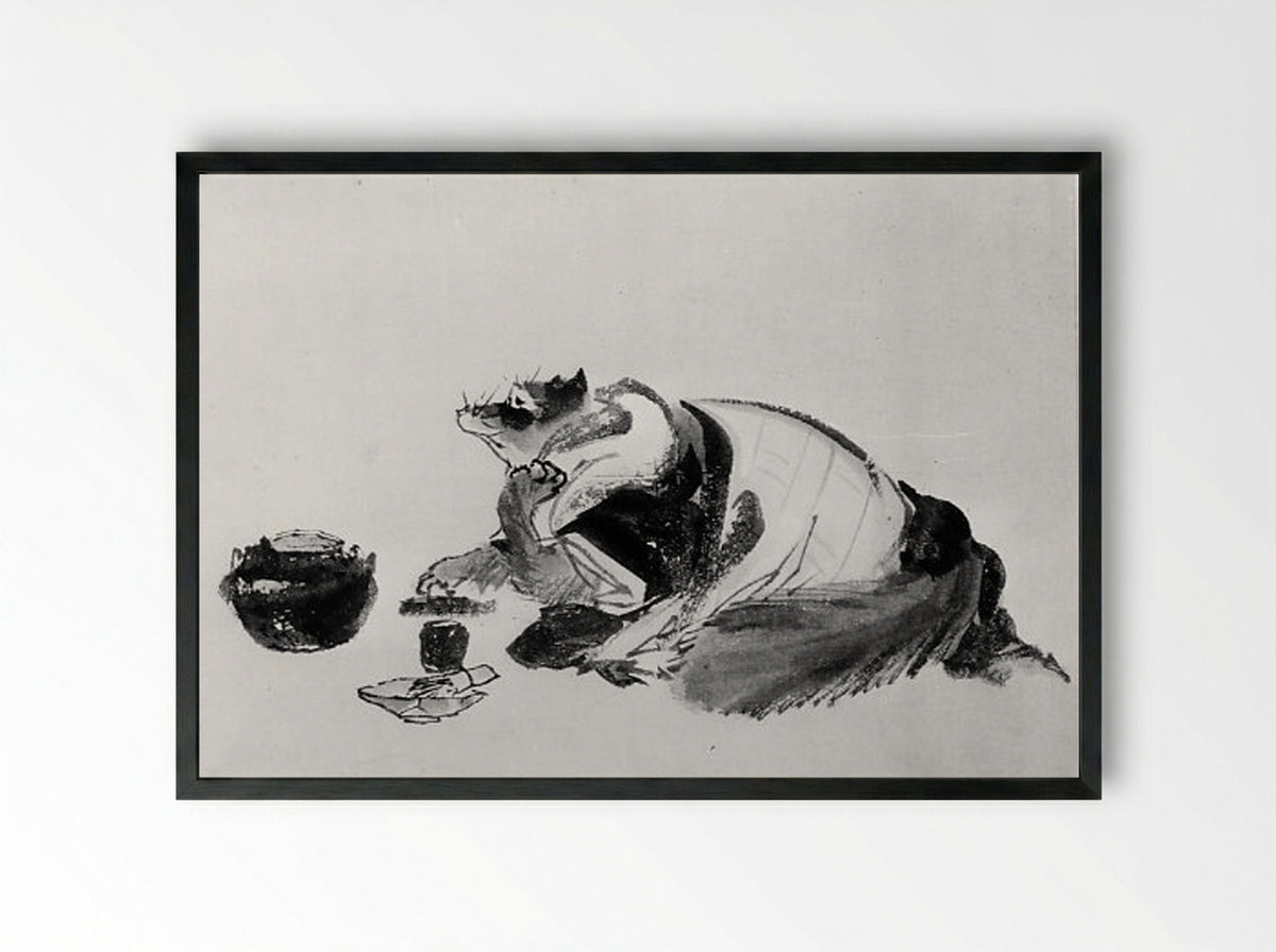 Badger (Tanuki) - Hokusai School - Framed Print Black