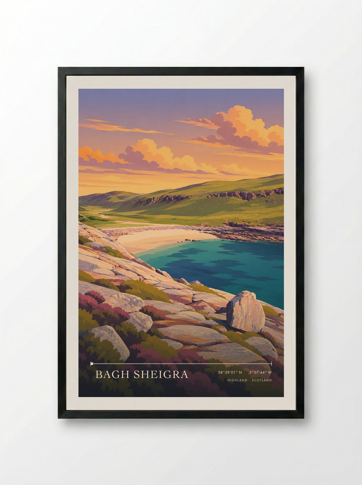 Bagh Sheigra, Highland | Travel Poster - Framed Print Black