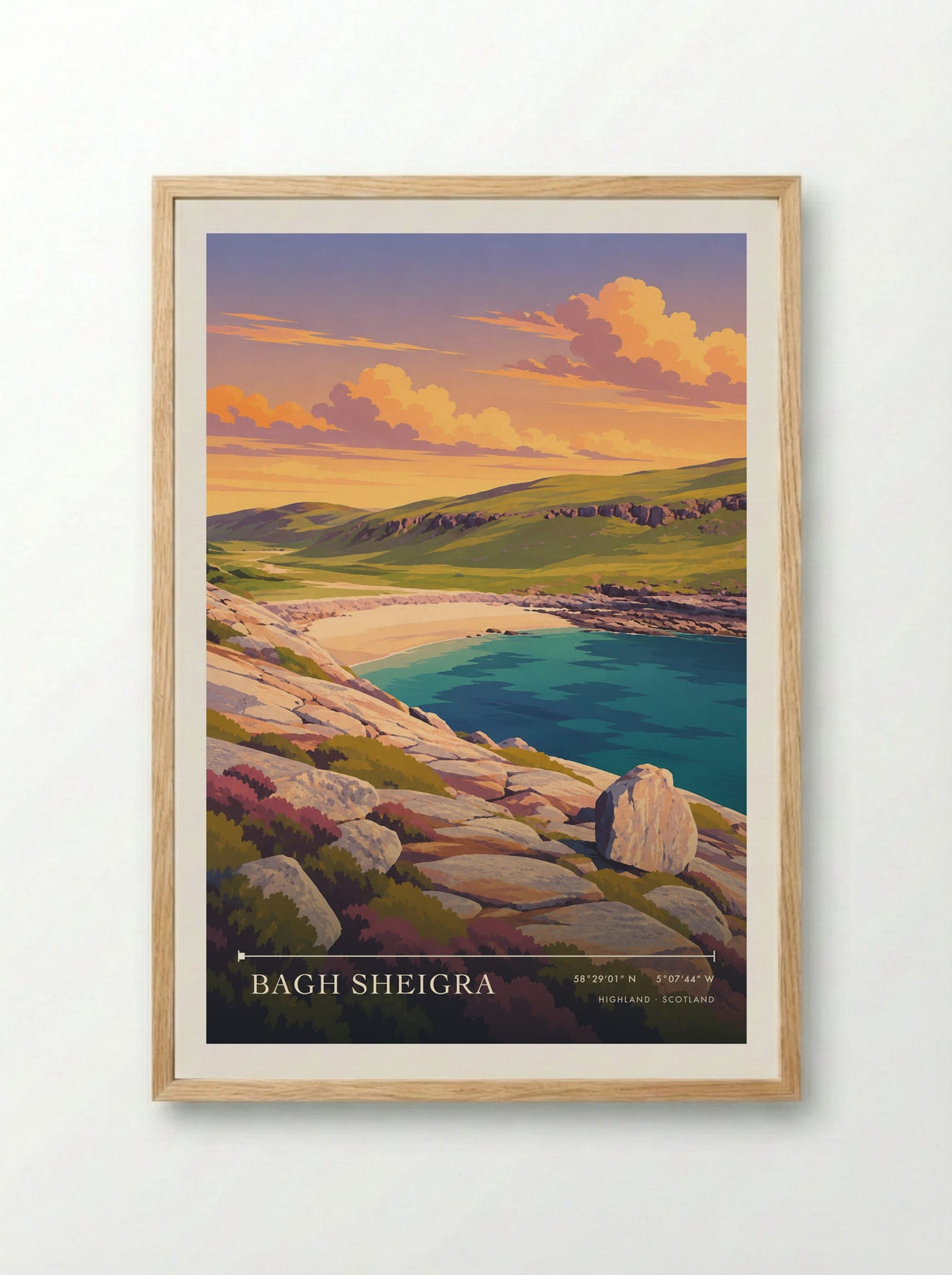 Bagh Sheigra, Highland | Travel Poster - Framed Print Wood