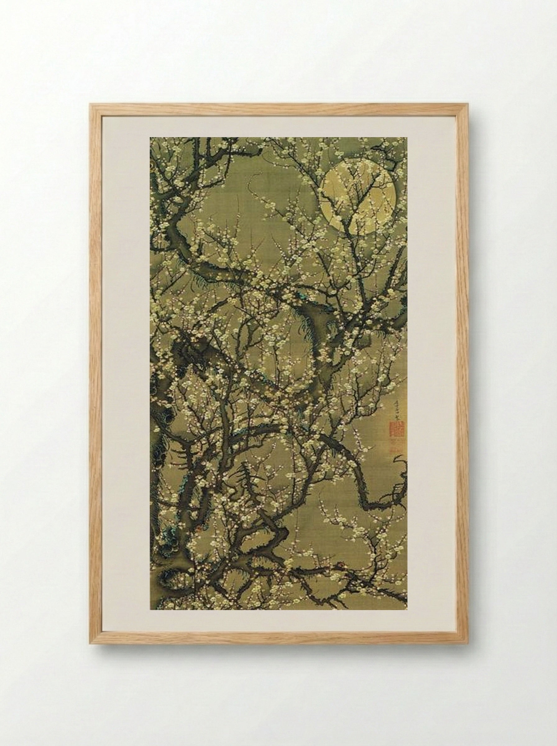 Baika kougetuzu (Plum Blossoms by Moonlight) - Ito Jakuchu - Framed Print Wood