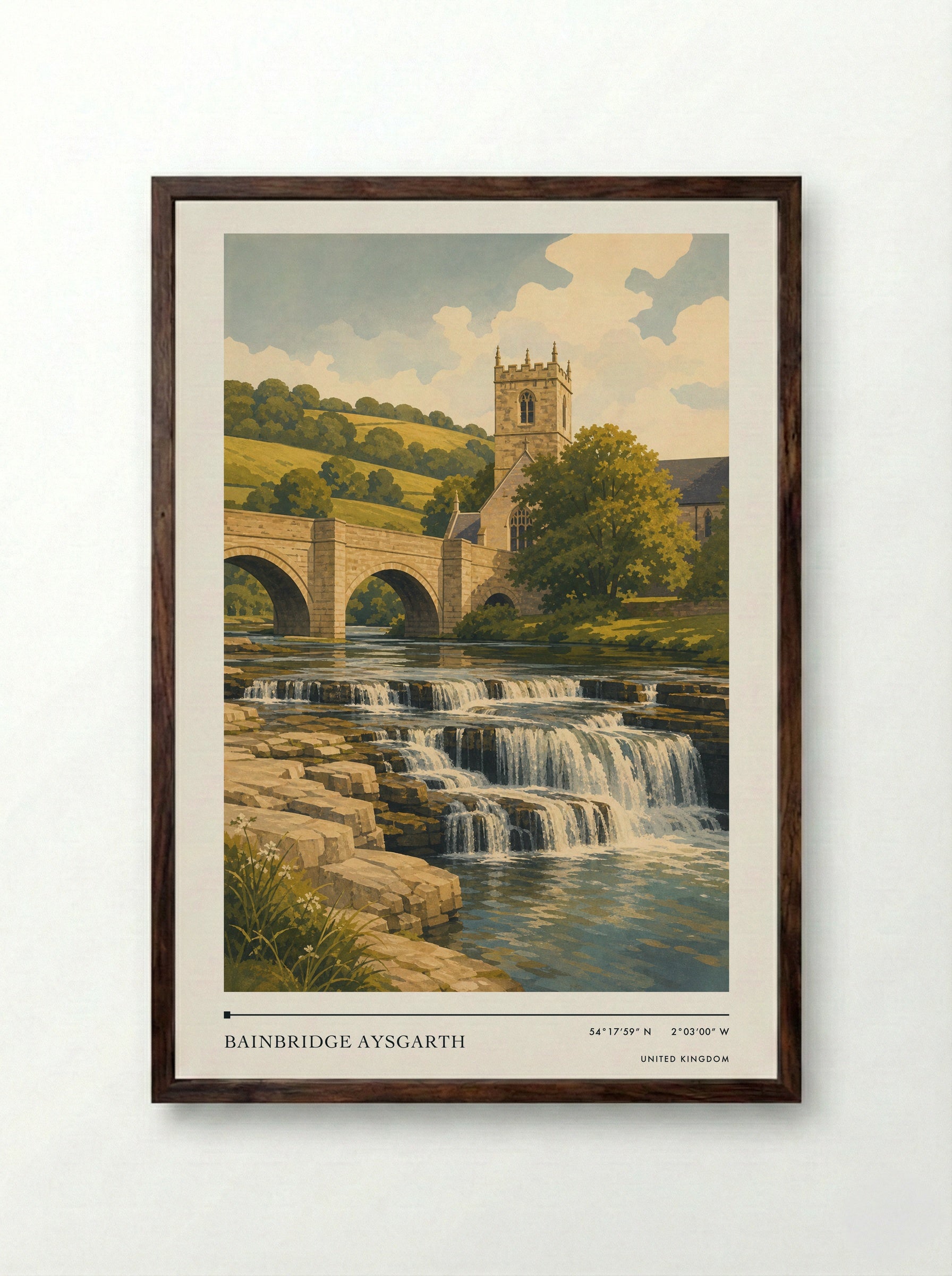Bainbridge Aysgarth United Kingdom Travel Poster - Framed Print Dark Wood