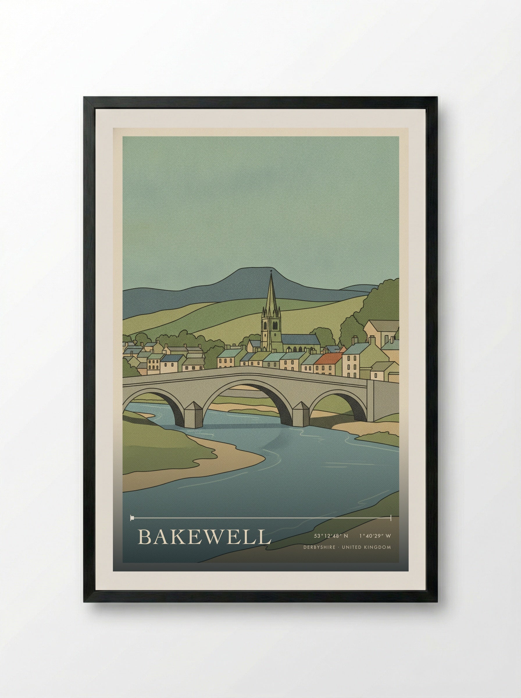 Bakewell Derbyshire United Kingdom Travel Poster - Framed Print Black