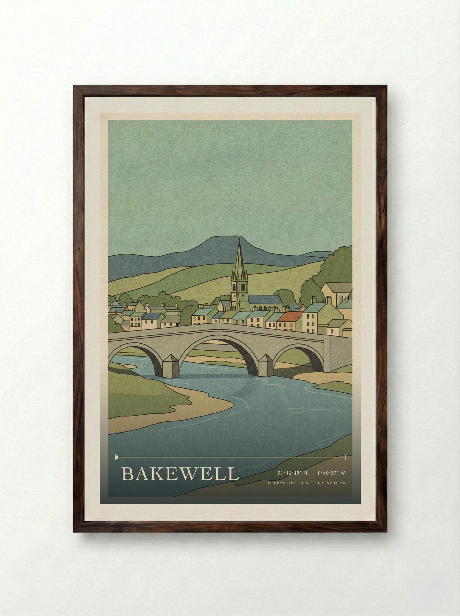Bakewell Derbyshire United Kingdom Travel Poster - Framed Print Dark Wood