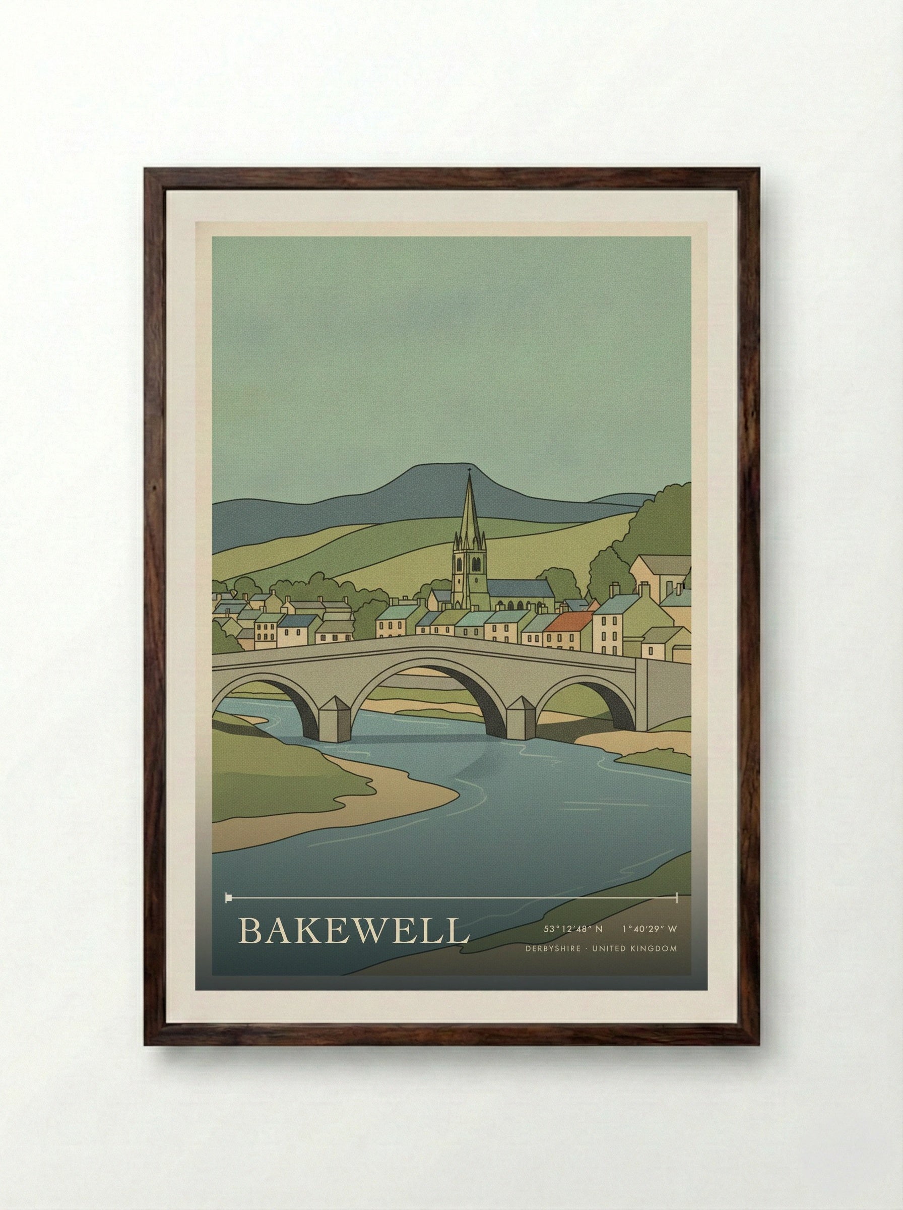 Bakewell Derbyshire United Kingdom Travel Poster - Framed Print Dark Wood