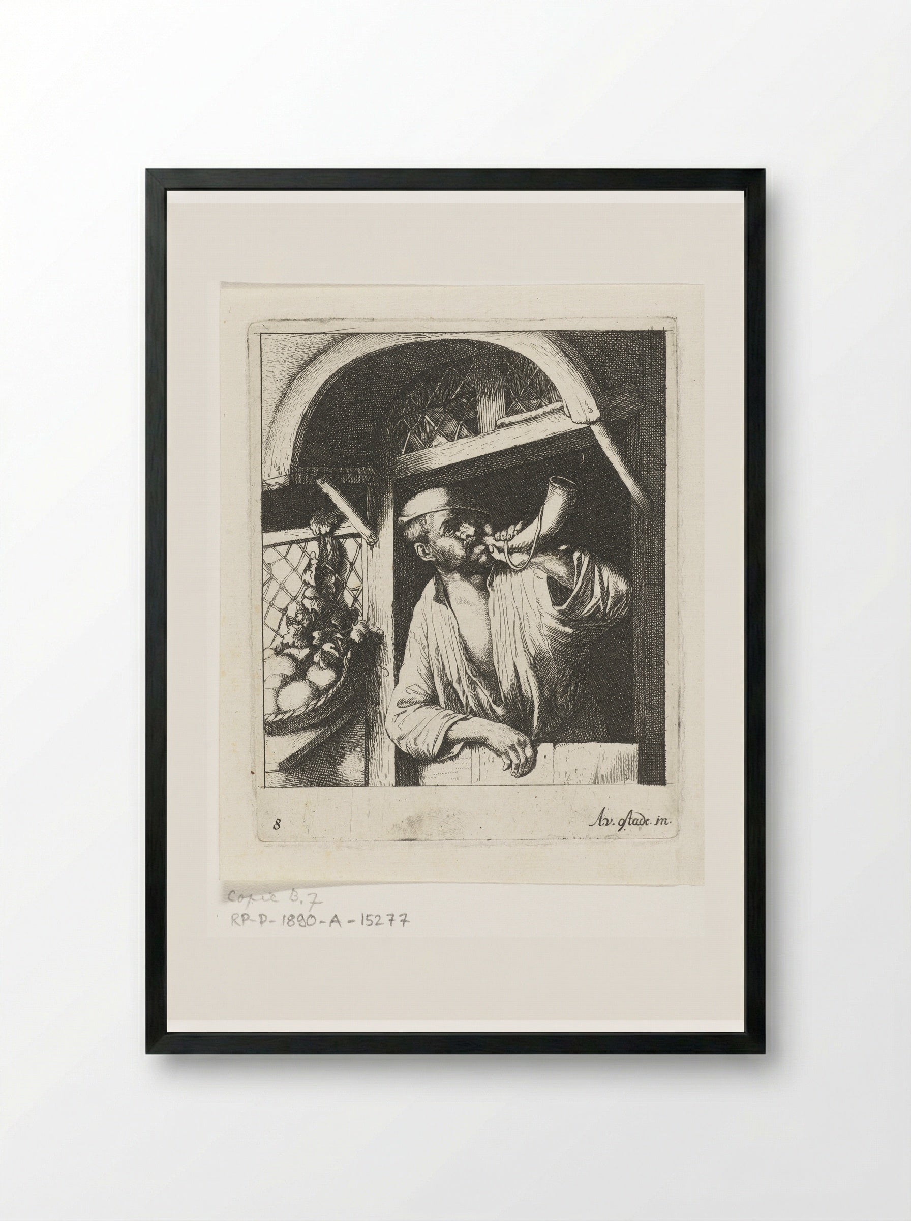 Bakker blaast op een hoorn - Abraham Bloteling - Framed Print Black