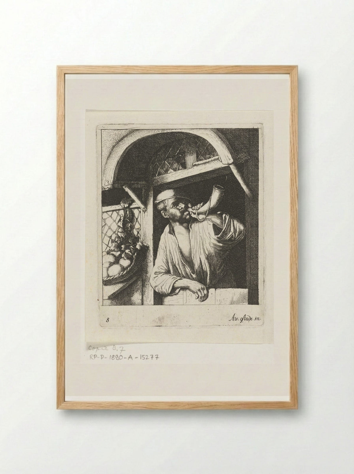 Bakker blaast op een hoorn - Abraham Bloteling - Framed Print Wood