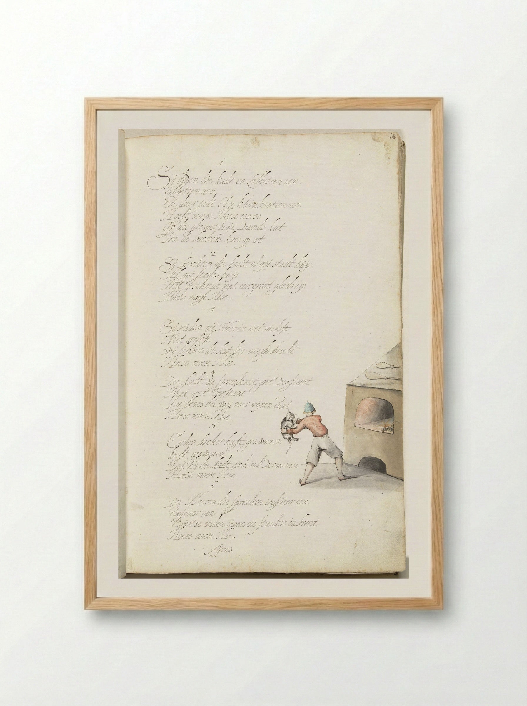 Bakker die een kat in een oven gooit - Gesina ter Borch - Framed Print Wood