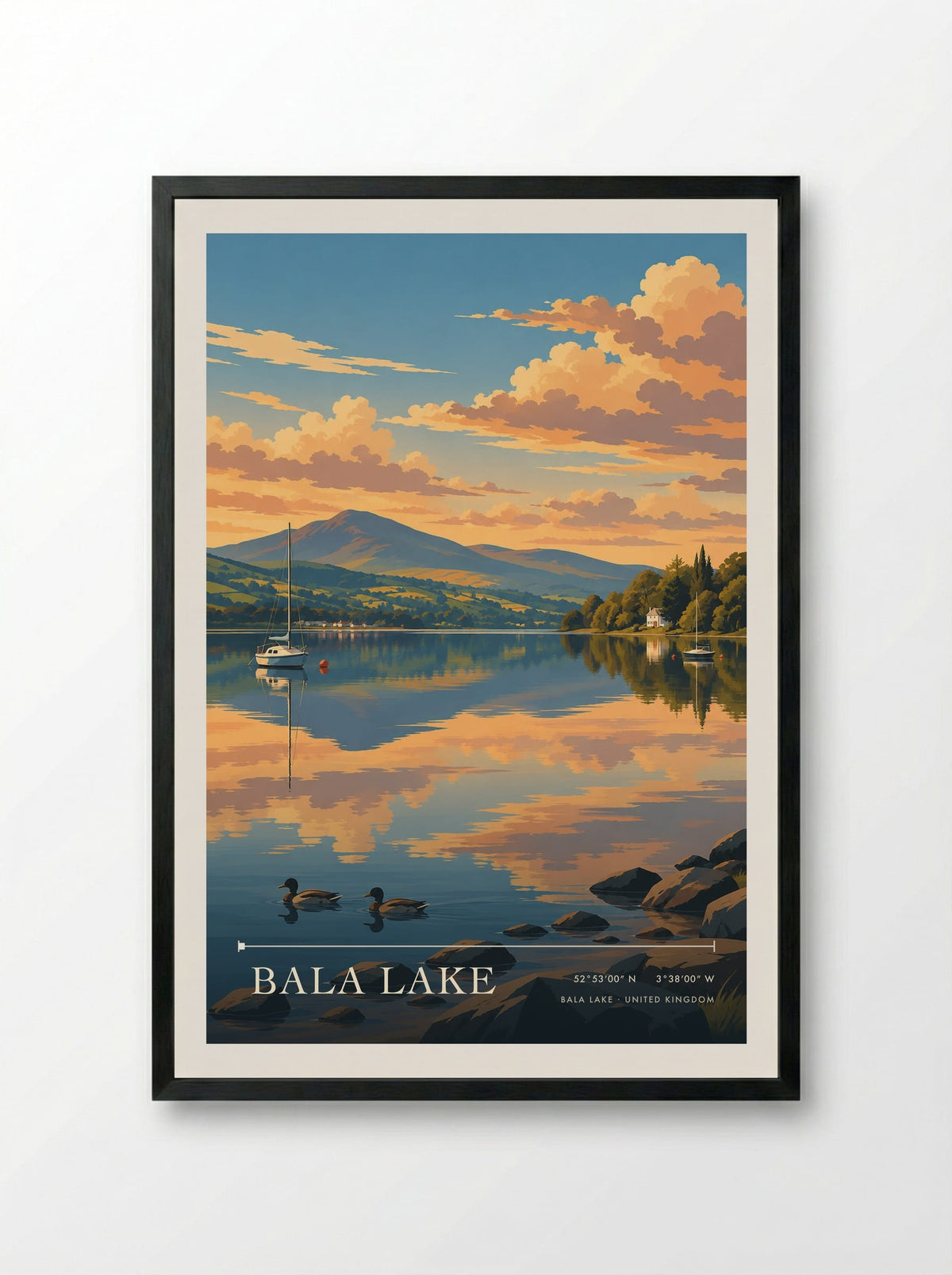 Bala Lake | Travel Poster - Framed Print Black