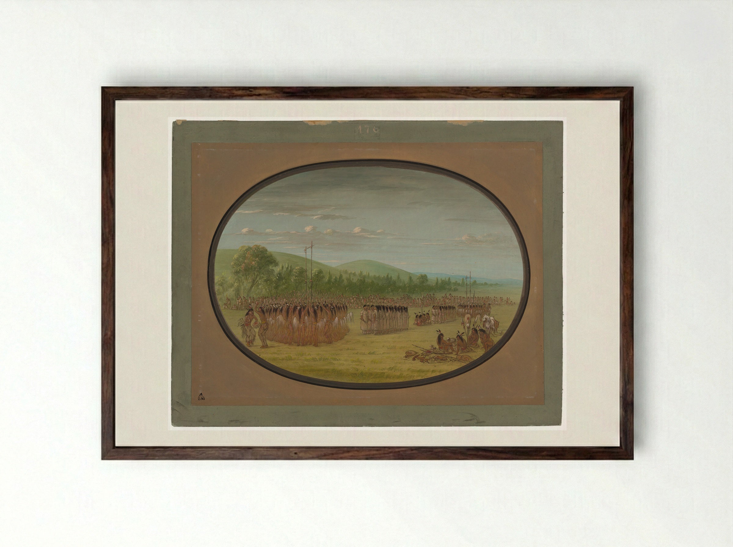 Ball-Play Dance - George Catlin - Framed Print Dark Wood