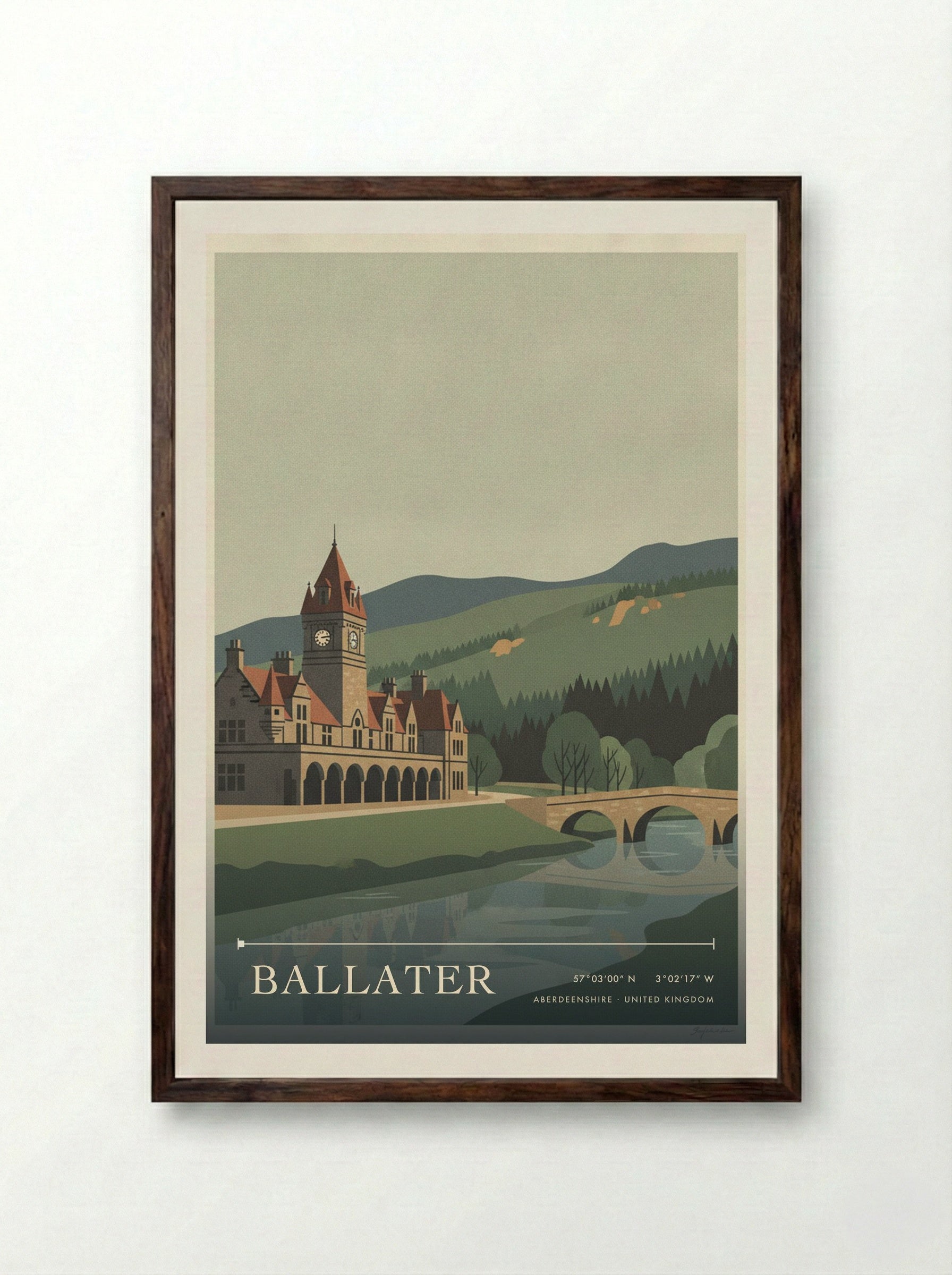 Ballater Aberdeenshire United Kingdom Travel Poster - Framed Print Dark Wood