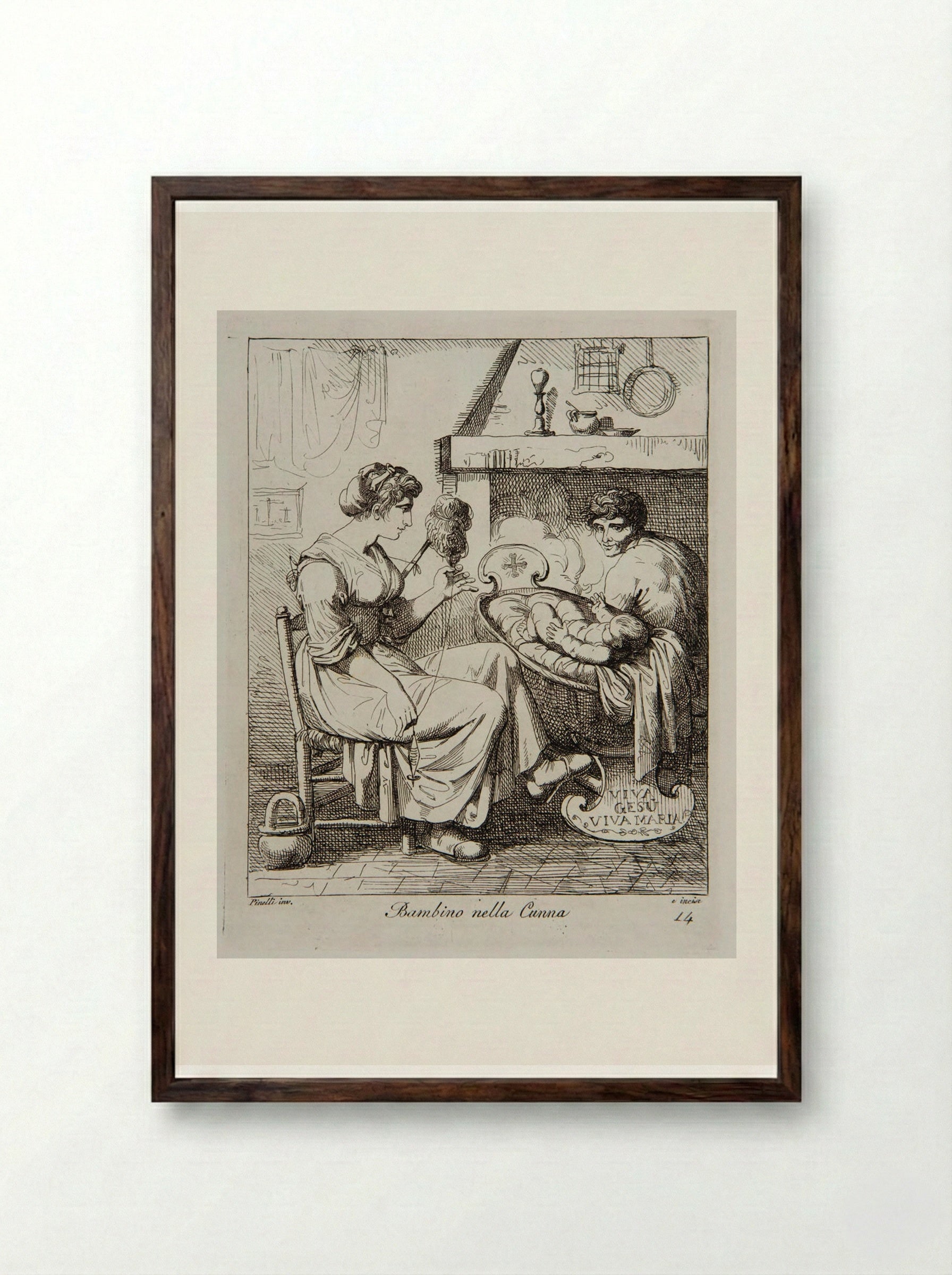 Bambino nella Cunna - Bartolomeo Pinelli - Framed Print Dark Wood