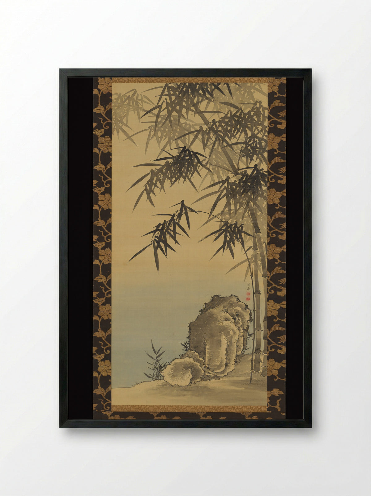 Bamboo and Rocks - Yanagisawa Kien - Framed Print Black