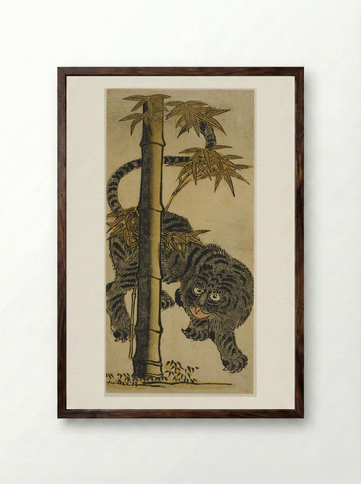 Bamboo and Tiger - Nishimura Shigenaga - Framed Print Dark Wood