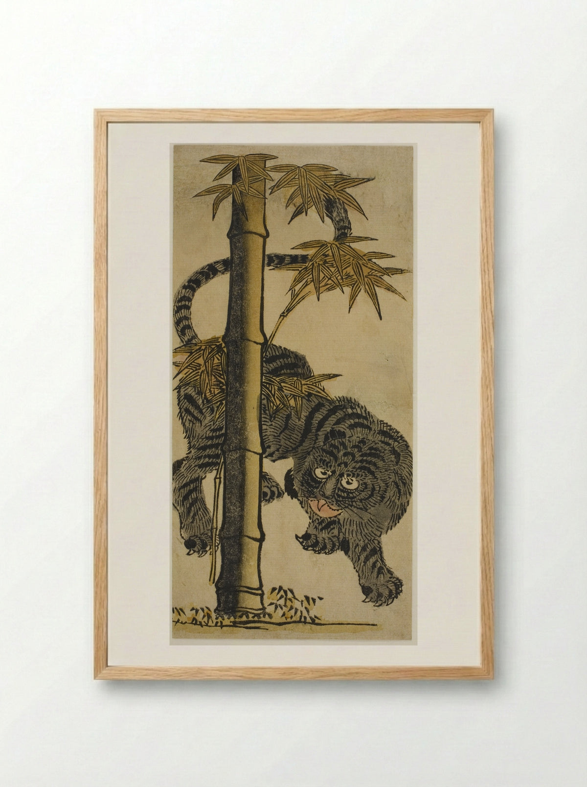 Bamboo and Tiger - Nishimura Shigenaga - Framed Print Wood