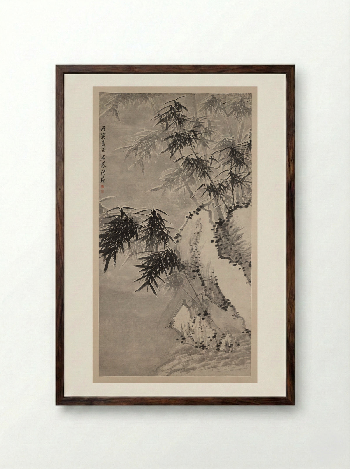 Bamboo in Snow - Hong Fan - Framed Print Dark Wood