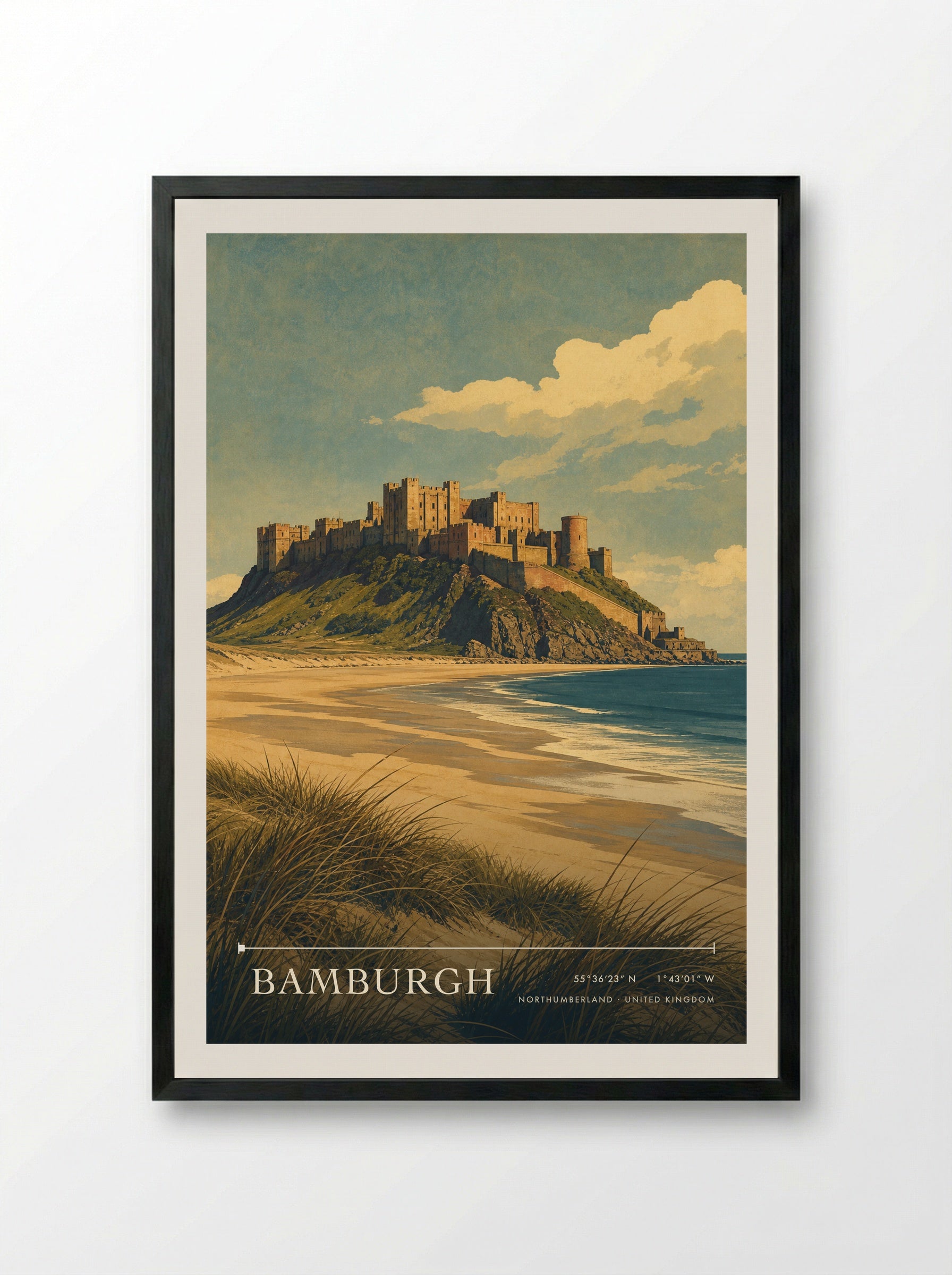 Bamburgh Northumberland United Kingdom Travel Poster - Framed Print Black