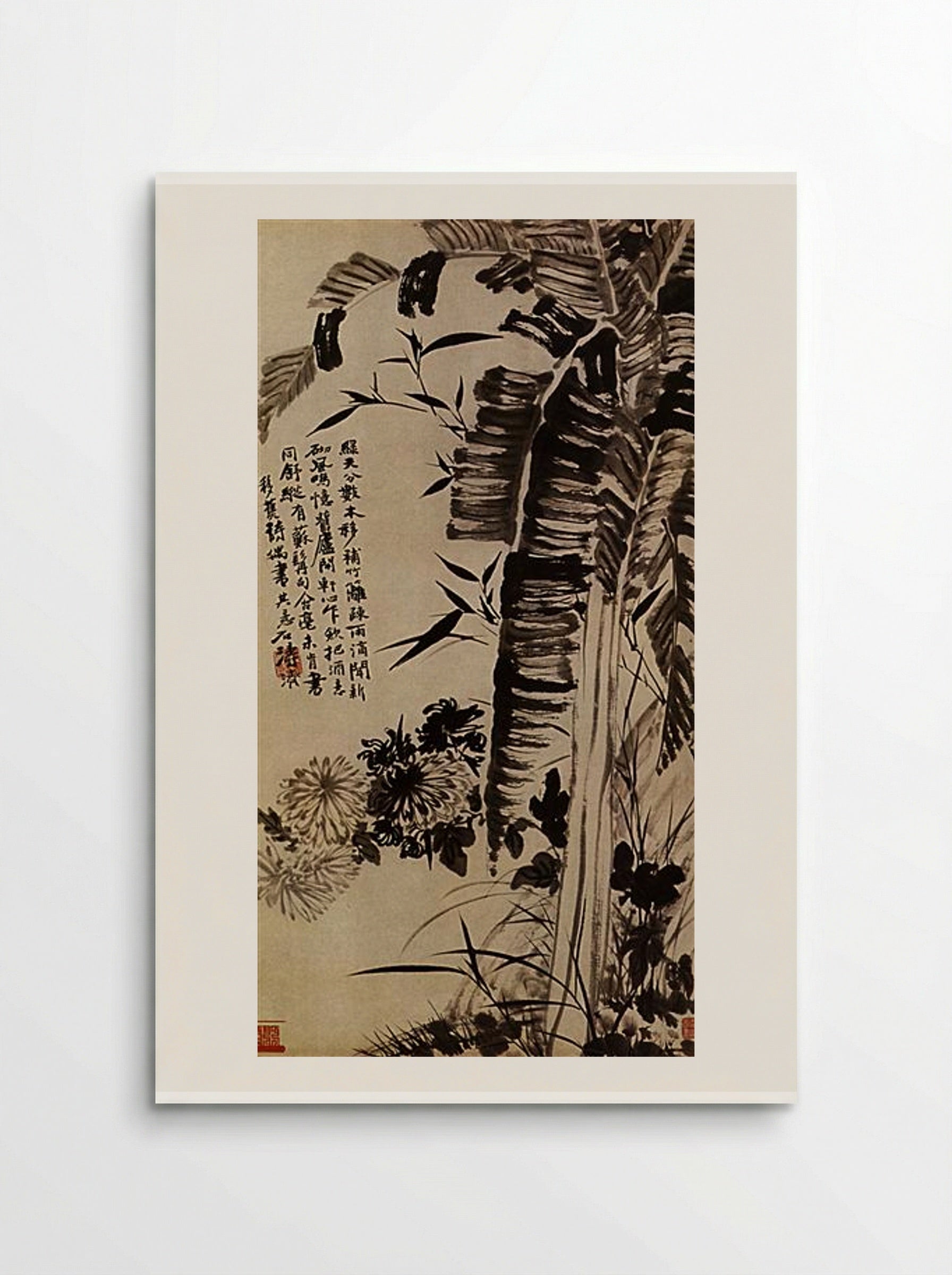 Banana, Bamboo, Chrysanthemums, and Orchids - Shitao - Poster