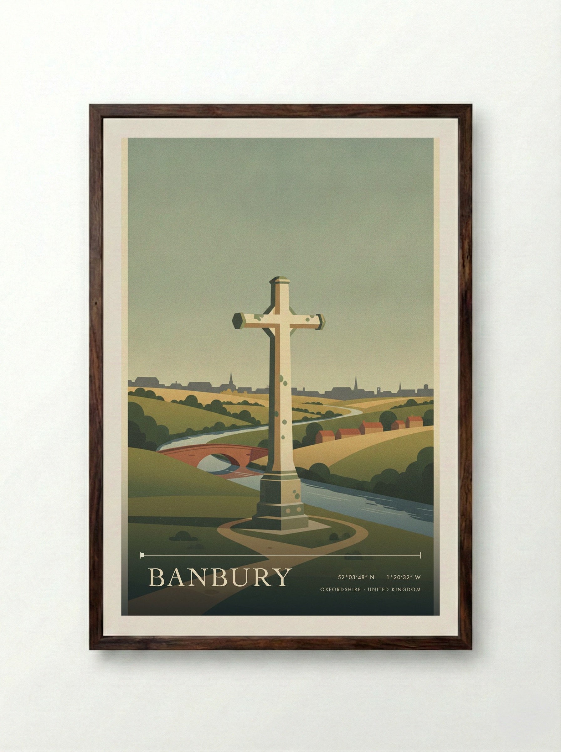 Banbury Oxfordshire United Kingdom Travel Poster - Framed Print Dark Wood