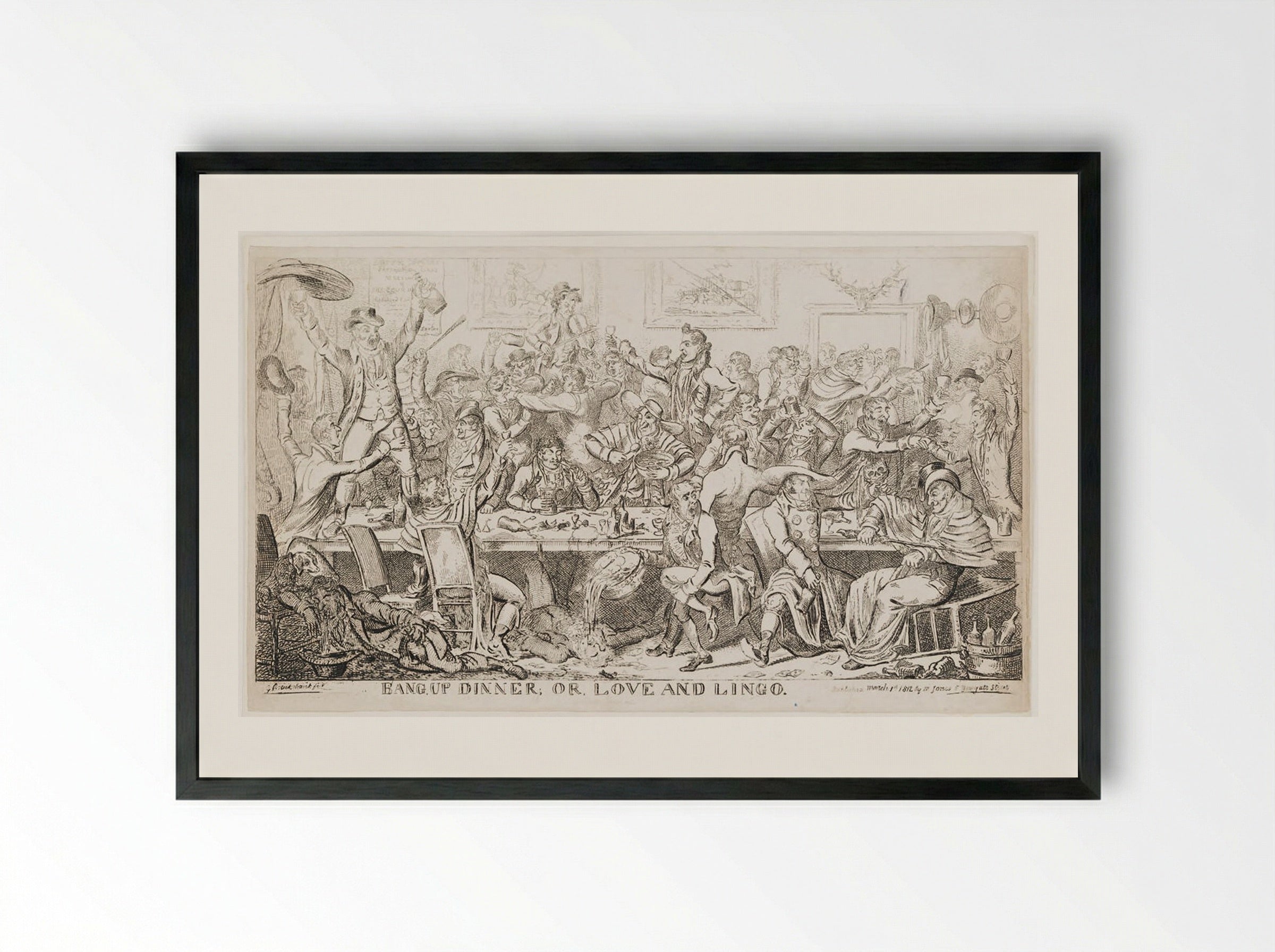 Bang Up Dinner, Or, Love and Lingo - George Cruikshank - Framed Print Black