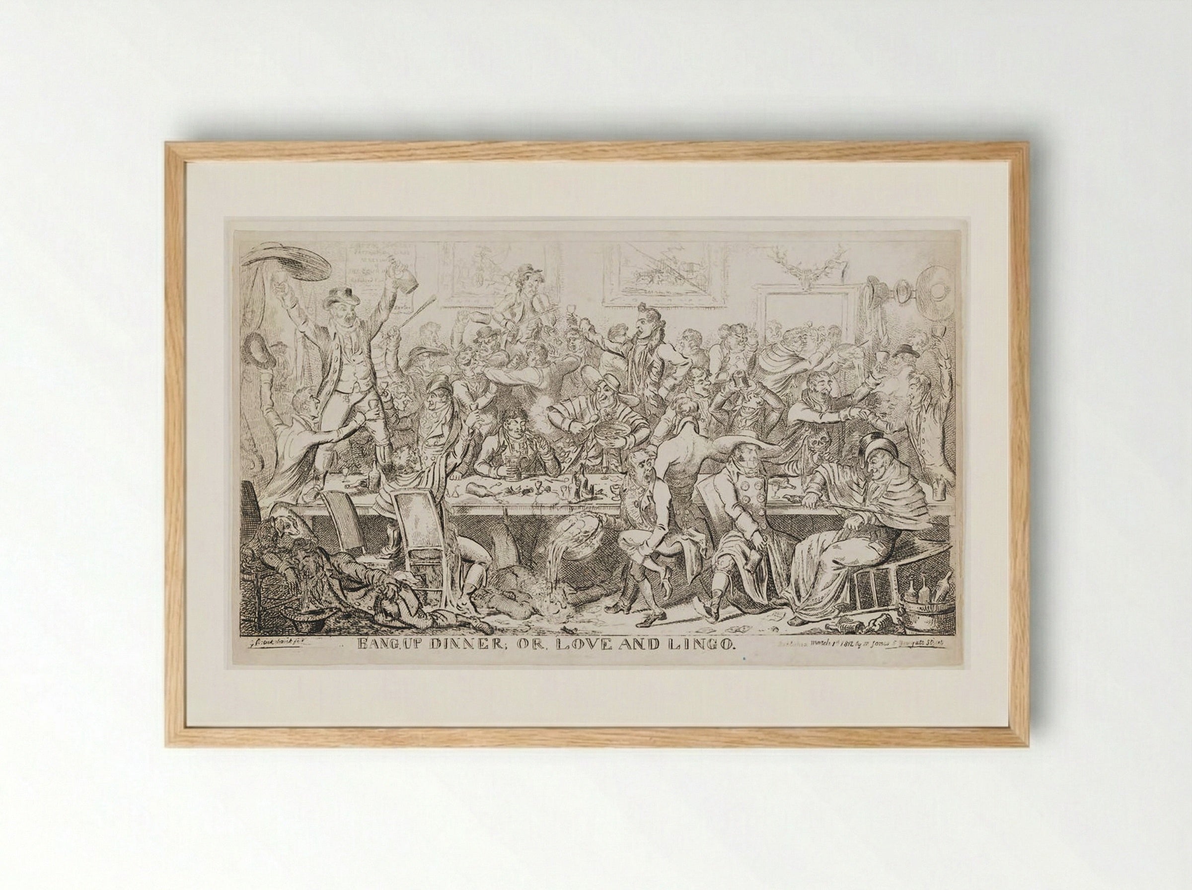Bang Up Dinner, Or, Love and Lingo - George Cruikshank - Framed Print Wood