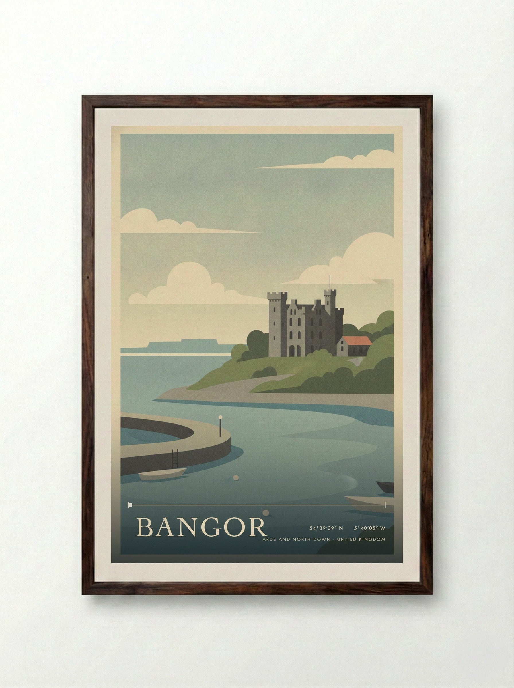 Bangor Ards and North Down United Kingdom Travel Poster - Framed Print Dark Wood