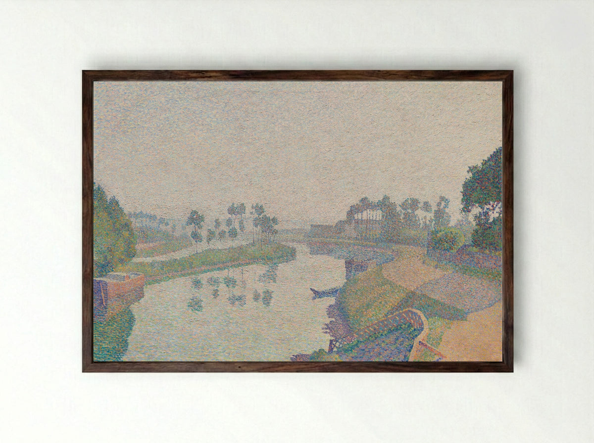 Banks of the Oise at Dawn - Louis Hayet - Framed Print Dark Wood