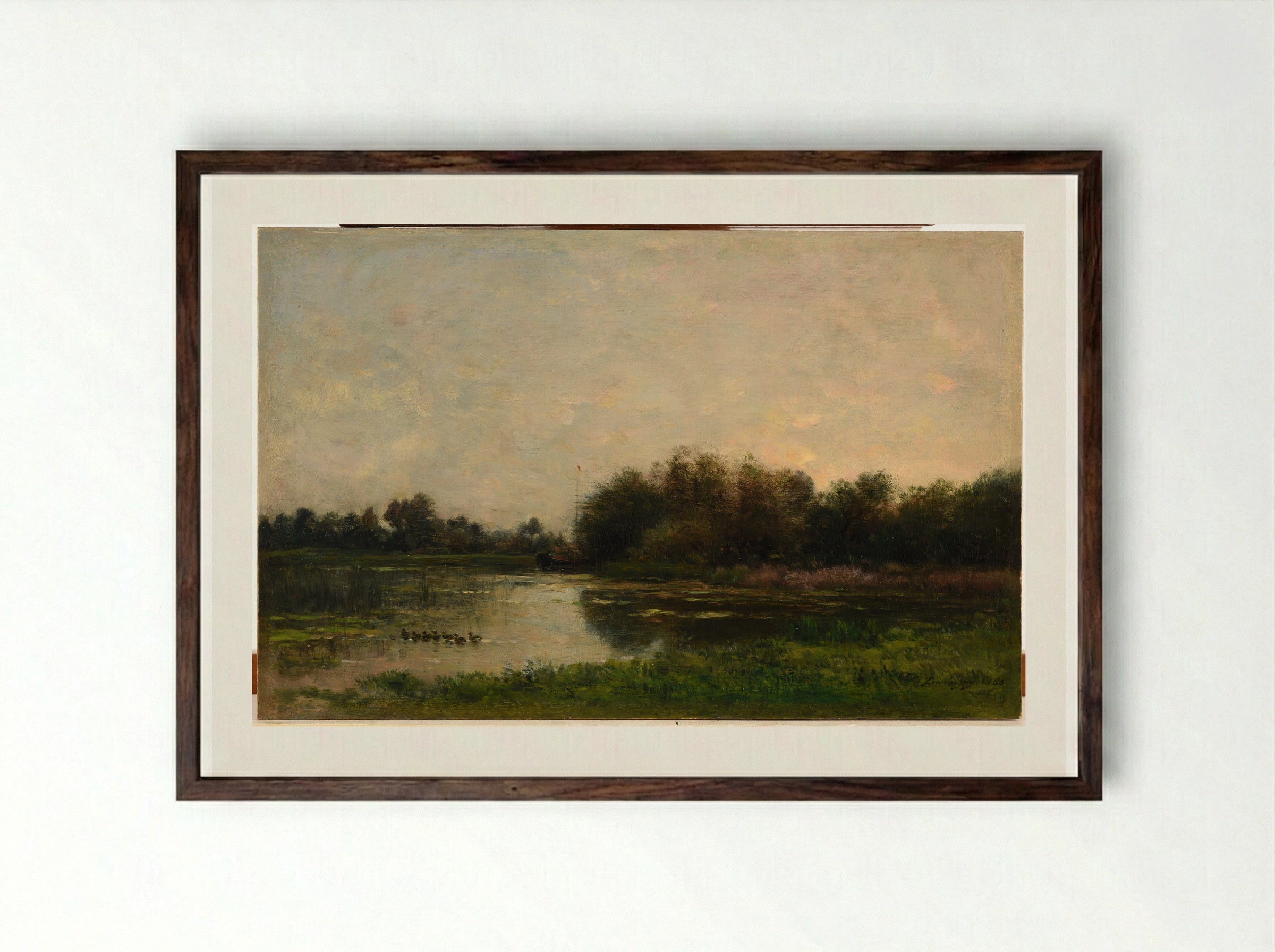 Banks of the Oise - Charles-Francois Daubigny - Framed Print Dark Wood