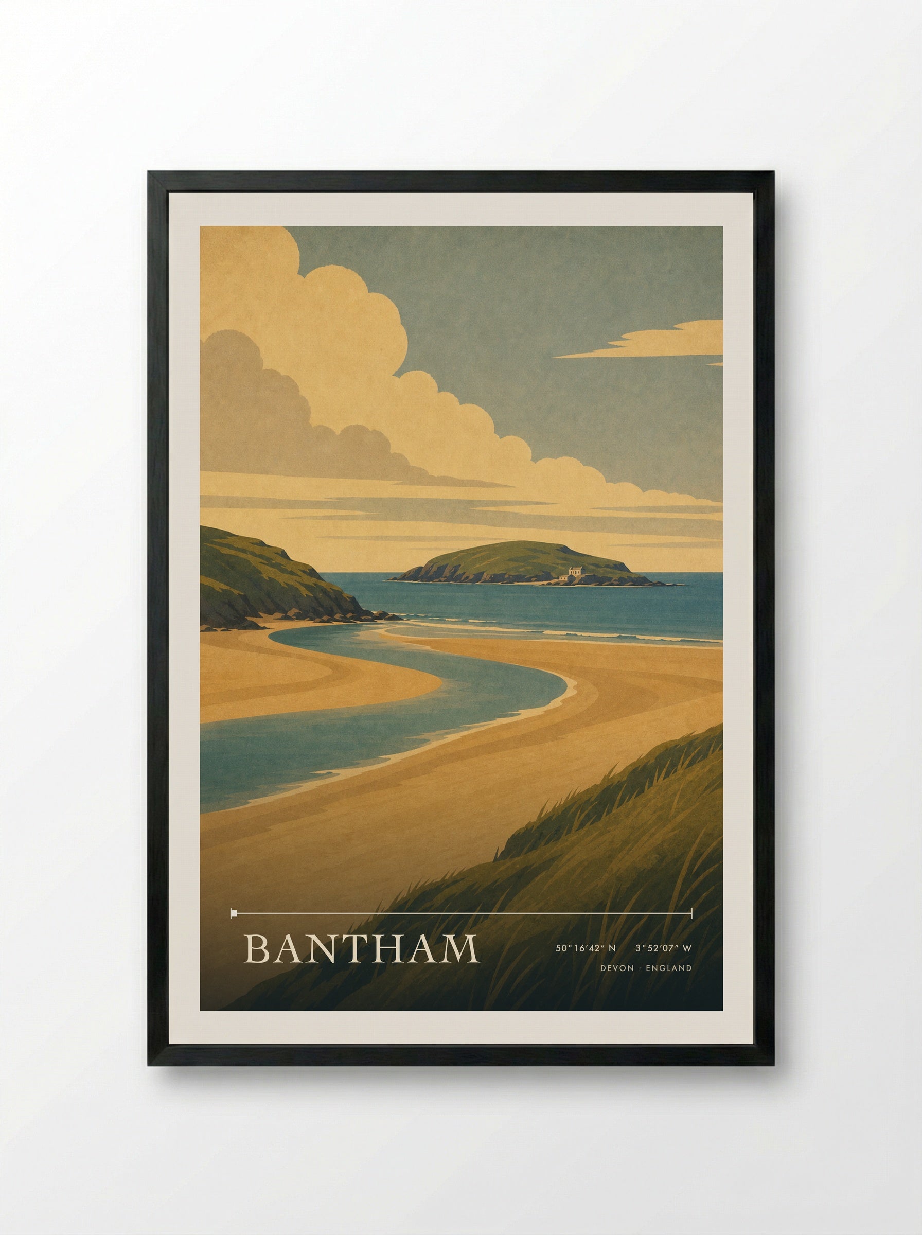 Bantham Devon England Travel Poster - Framed Print Black