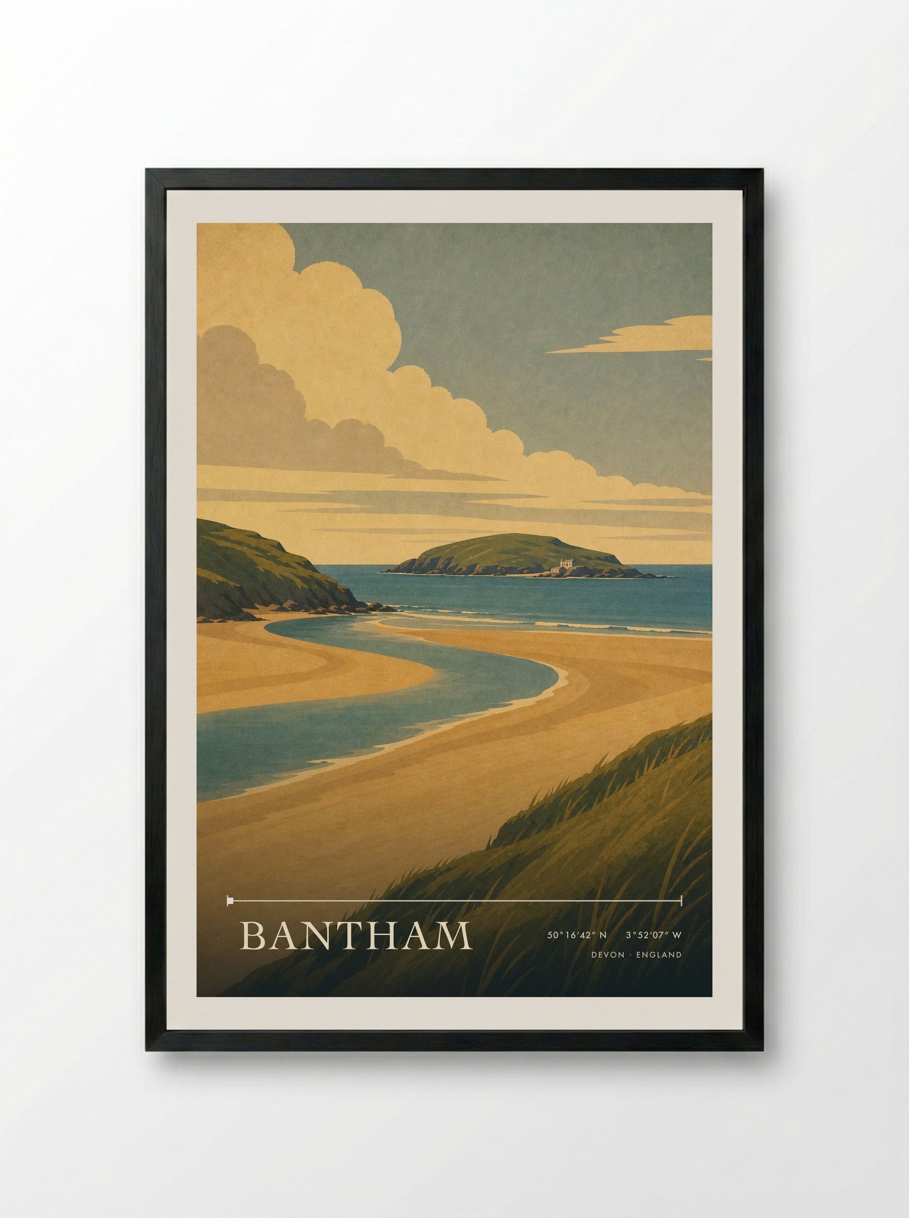 Bantham Devon England Travel Poster - Framed Print Black