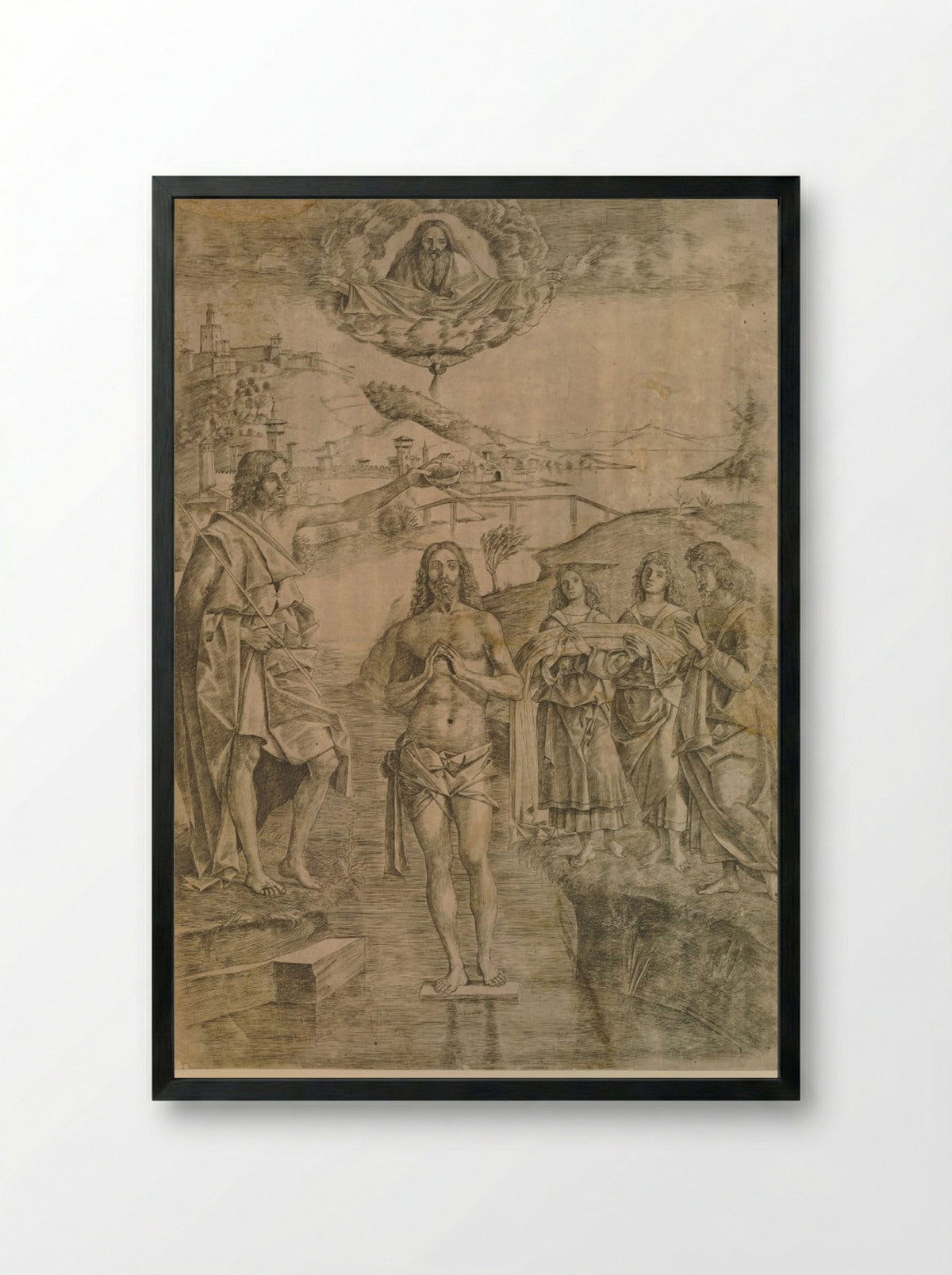 Baptism of Christ - Girolamo Mocetto - Framed Print Black