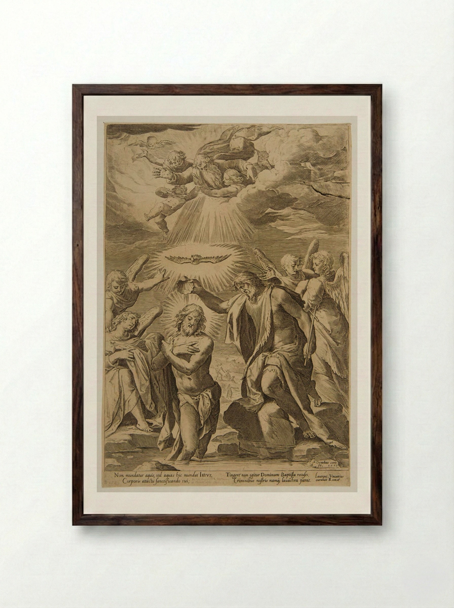 Baptism of Christ - Cornelis Cort - Framed Print Dark Wood