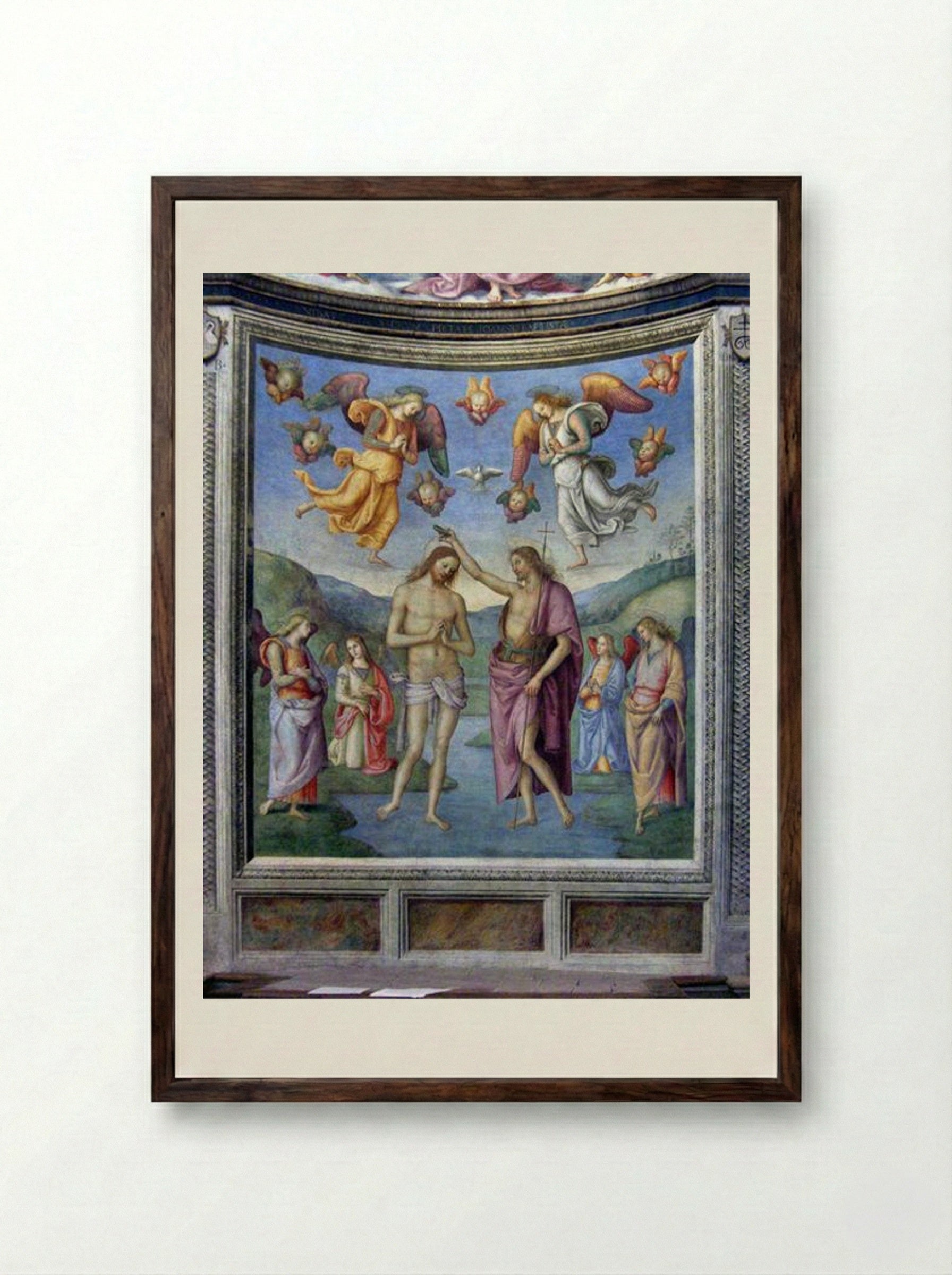 Baptism of Christ - Pietro Perugino - Framed Print Dark Wood