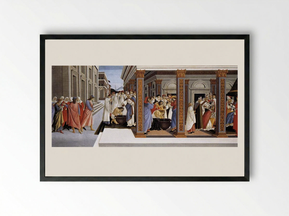 Baptism of St Zenobius and His Appointment as Bishop - Sandro Botticelli - Framed Print Black
