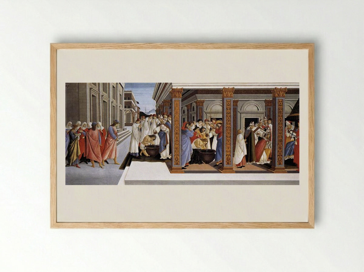 Baptism of St Zenobius and His Appointment as Bishop - Sandro Botticelli - Framed Print Wood