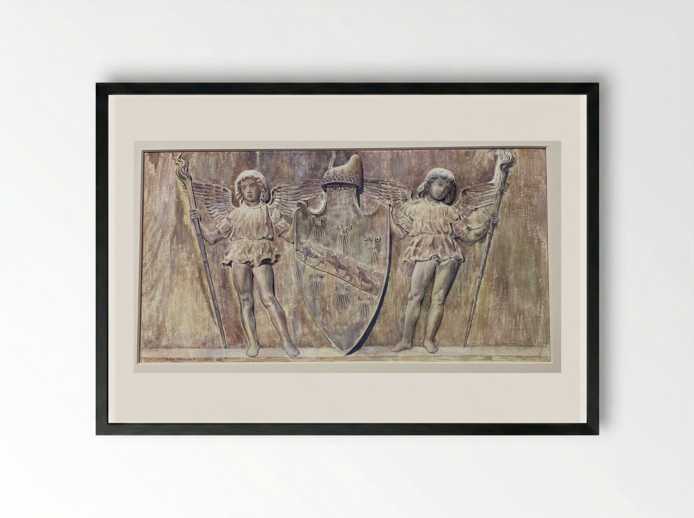 Barbarigo Escutcheon of Angels with Shield, after Pietro Lombardo - Joseph Lindon Smith - Framed Print Black