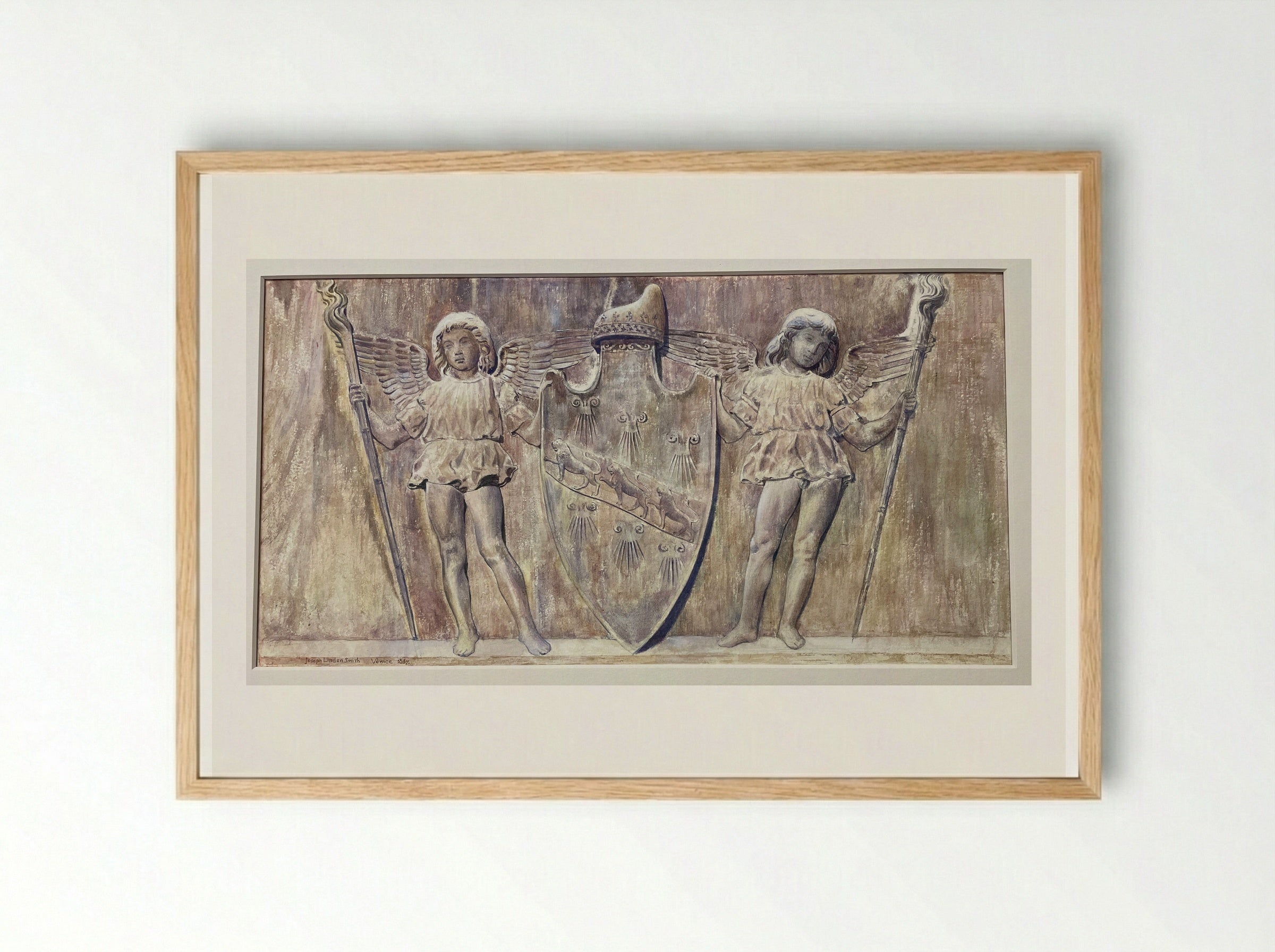 Barbarigo Escutcheon of Angels with Shield, after Pietro Lombardo - Joseph Lindon Smith - Framed Print Wood