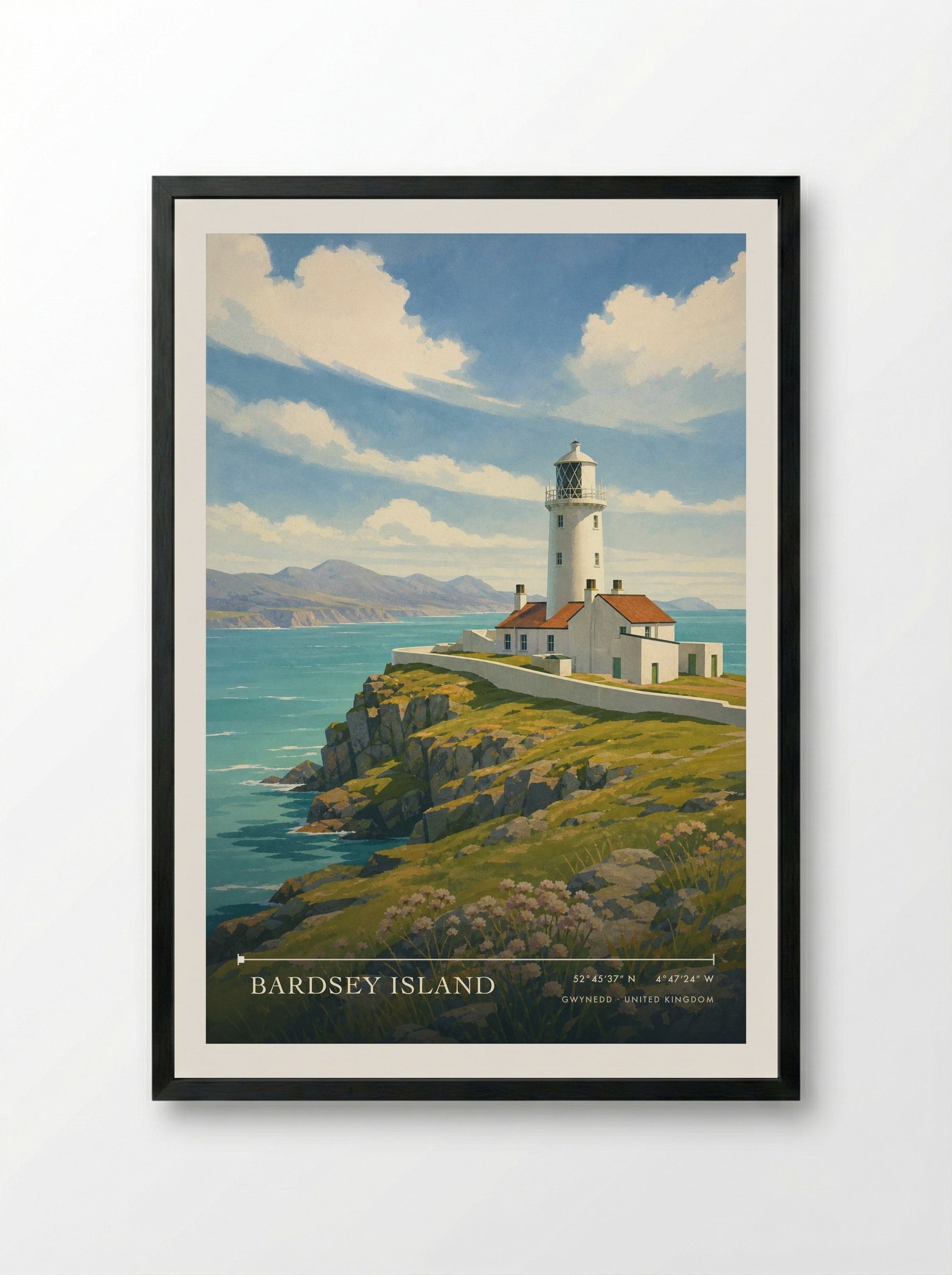 Bardsey Island Gwynedd United Kingdom Travel Poster - Framed Print Black