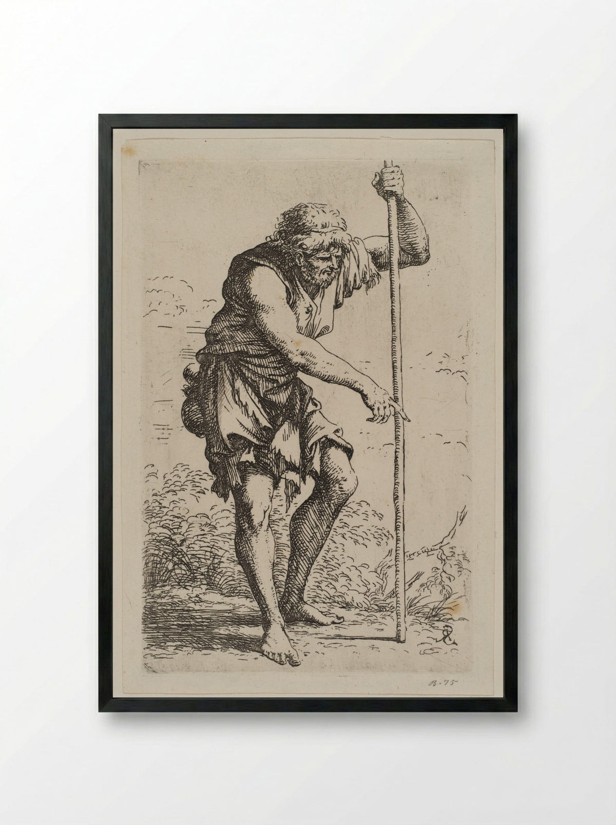 Barefoot Peasant Walking with a Stick - Salvator Rosa - Framed Print Black
