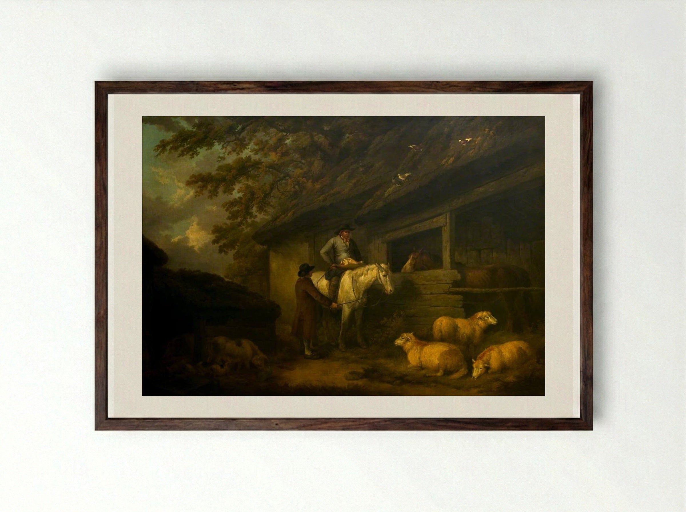 Bargaining for Sheep - George Morland - Framed Print Dark Wood