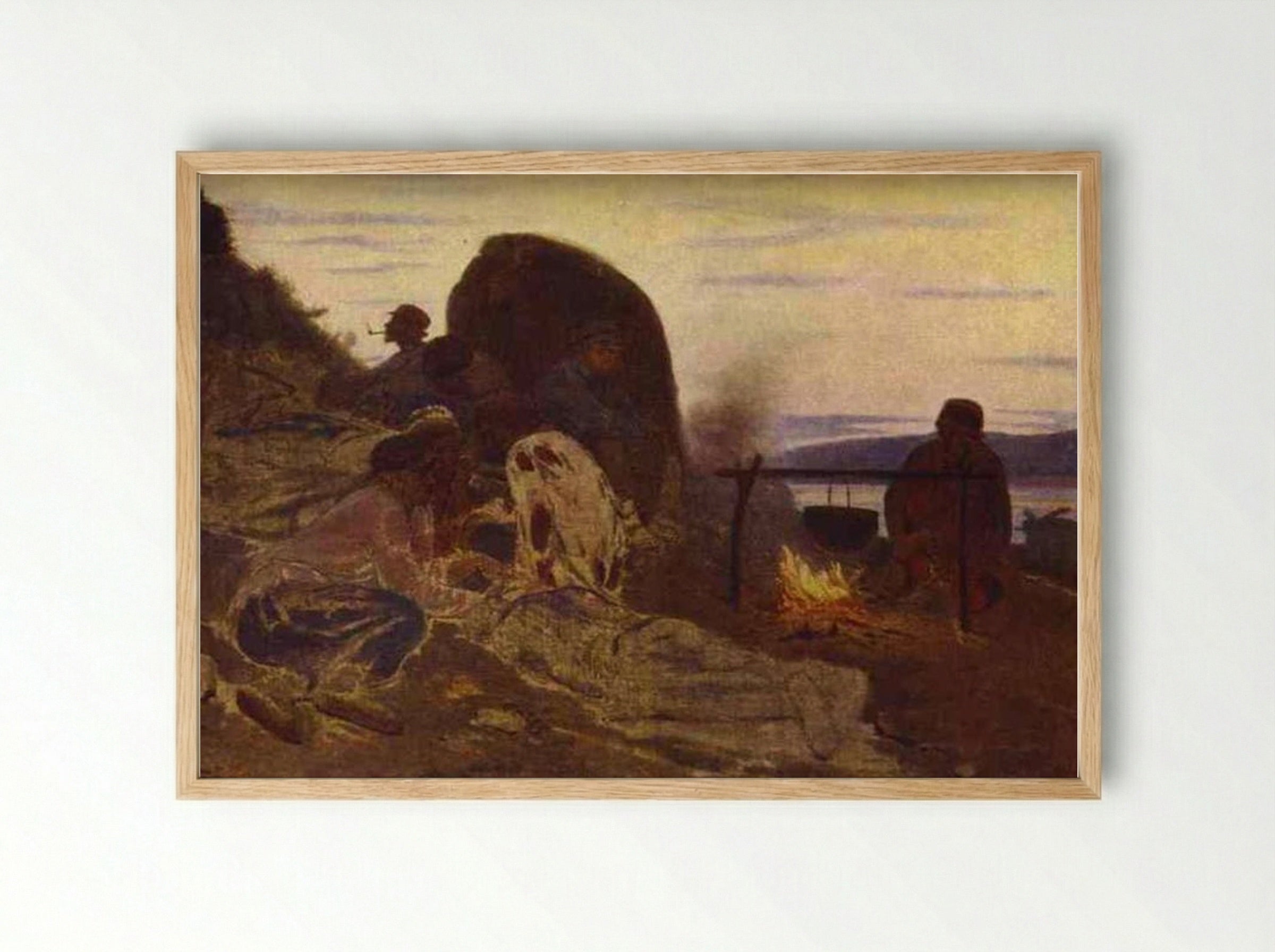 Barge Haulers by Campfire - Ilya Repin - Framed Print Wood