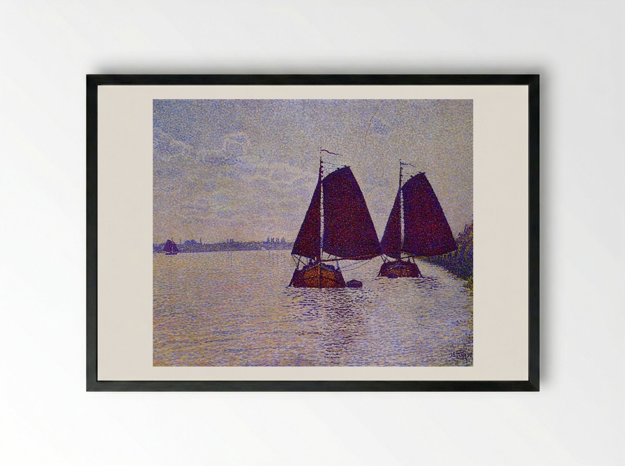 Barges on the River Scheldt - Théo van Rysselberghe - Framed Print Black