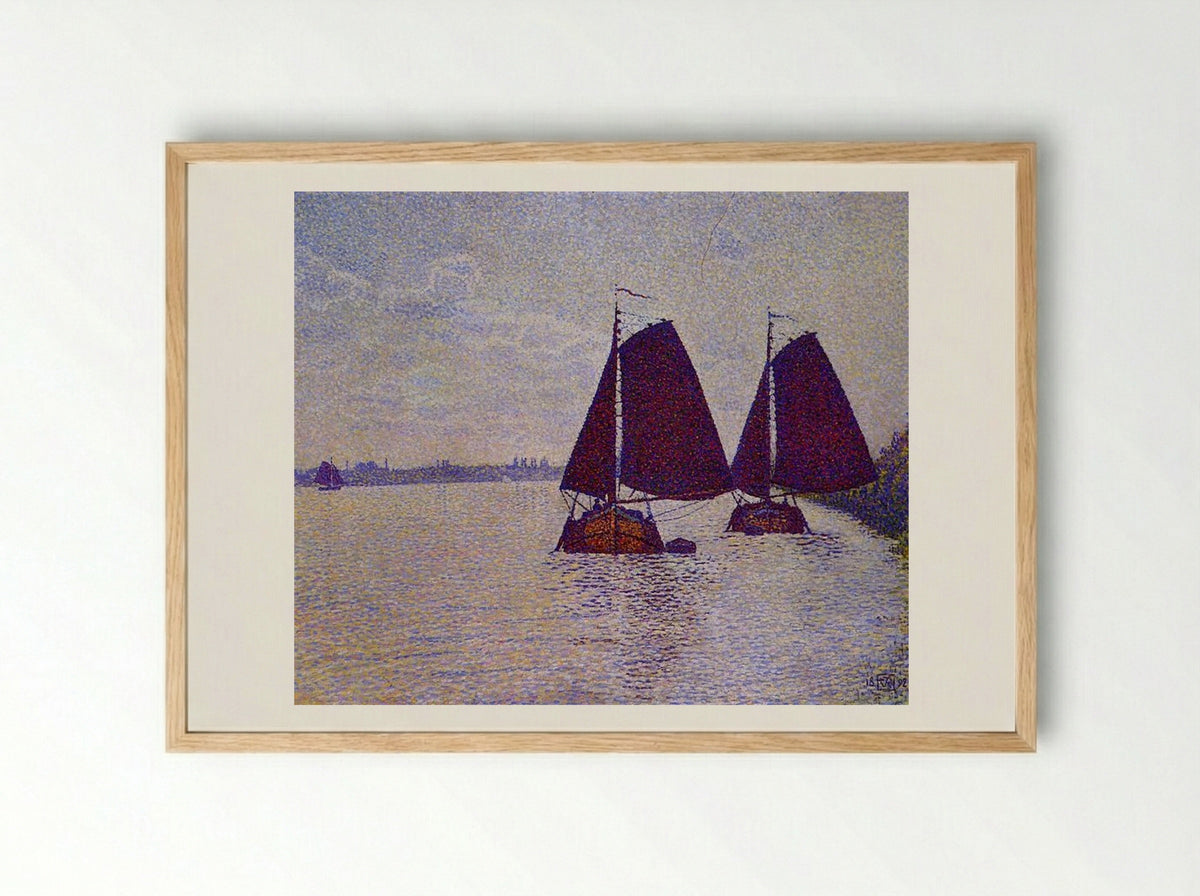 Barges on the River Scheldt - Théo van Rysselberghe - Framed Print Wood