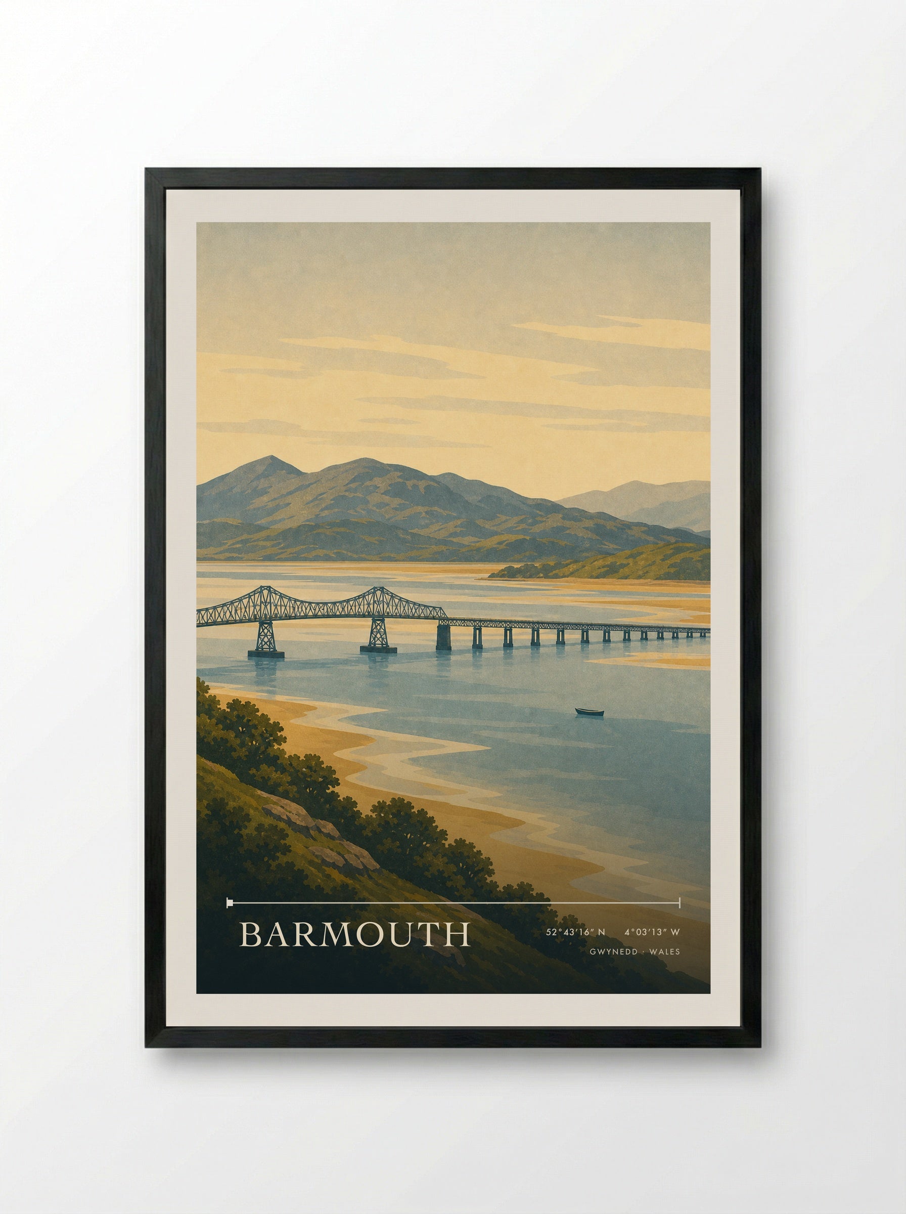 Barmouth Travel Poster Artwork - Framed Print Black