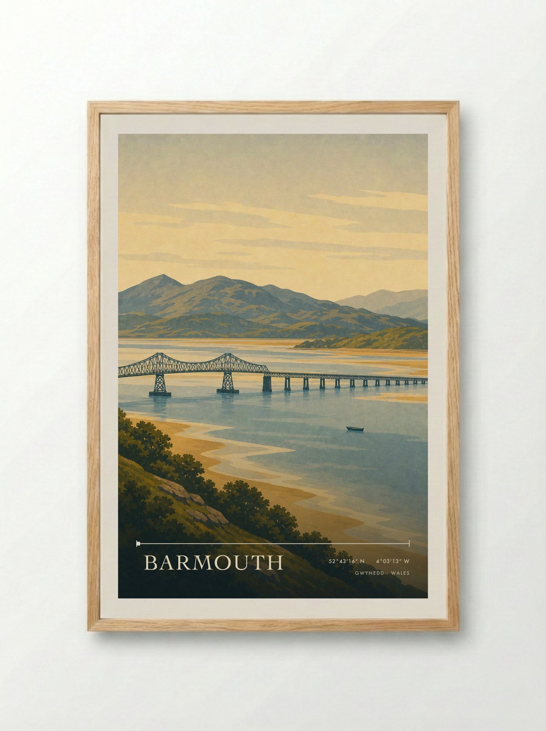 Barmouth Travel Poster Artwork - Framed Print Wood