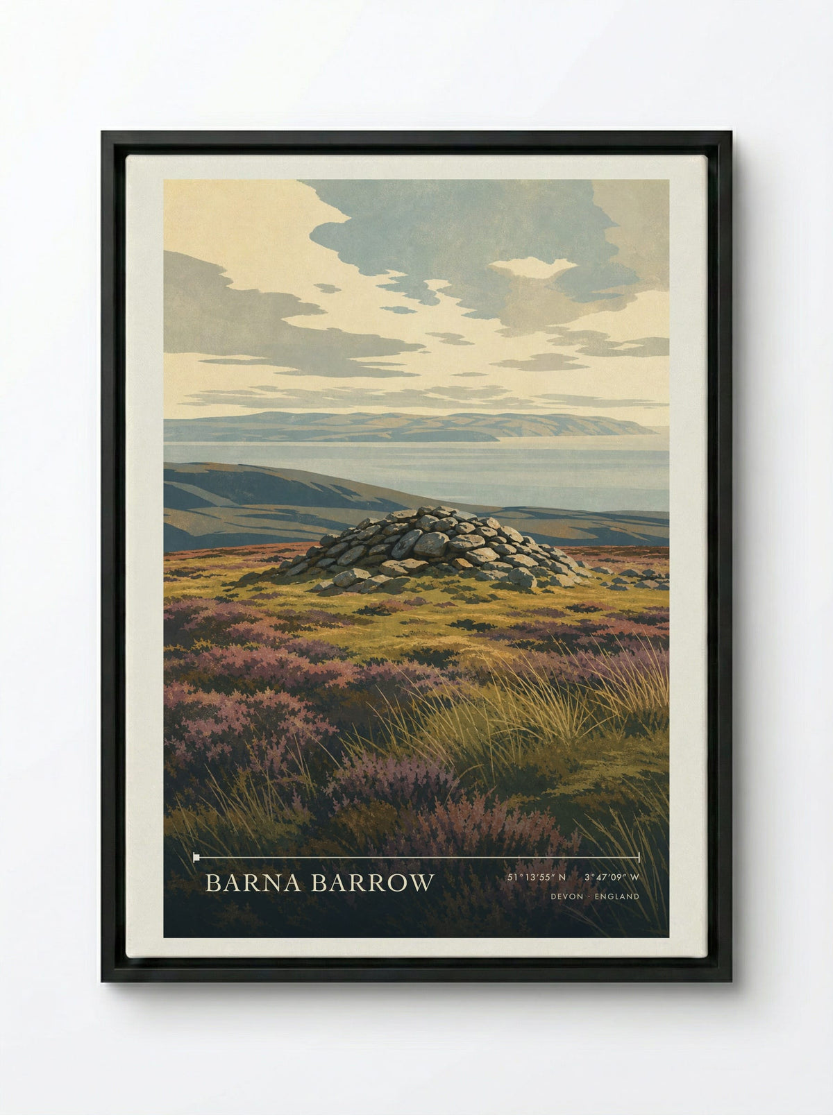 Barna Barrow Devon England Travel Poster - Framed Canvas Black