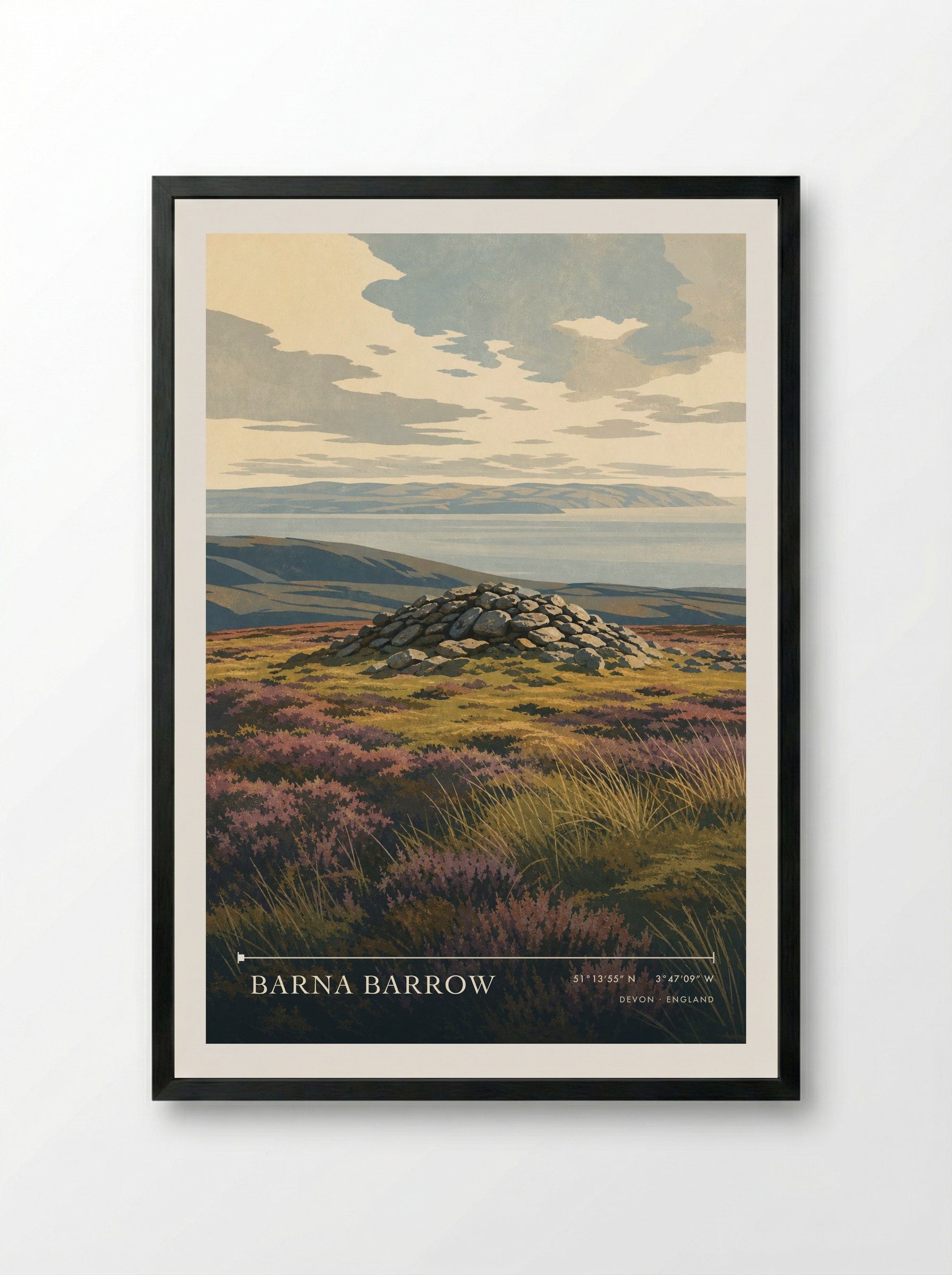 Barna Barrow Devon England Travel Poster - Framed Print Black